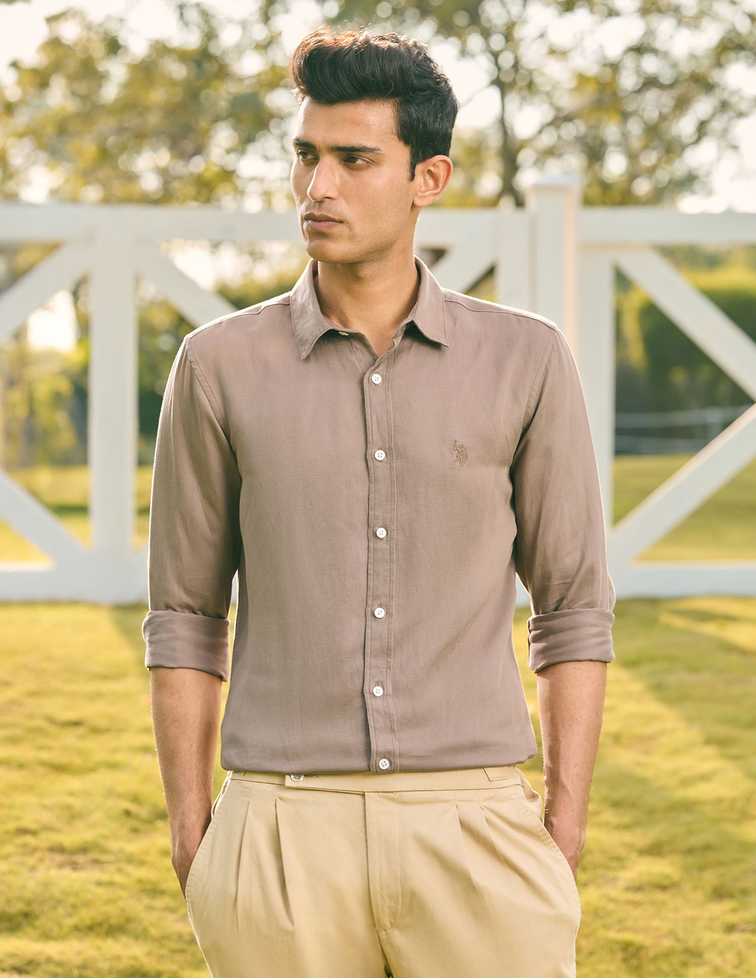 Pacho X Tailored Fit Twill Shirt Brown - U.S. POLO ASSN. | Large