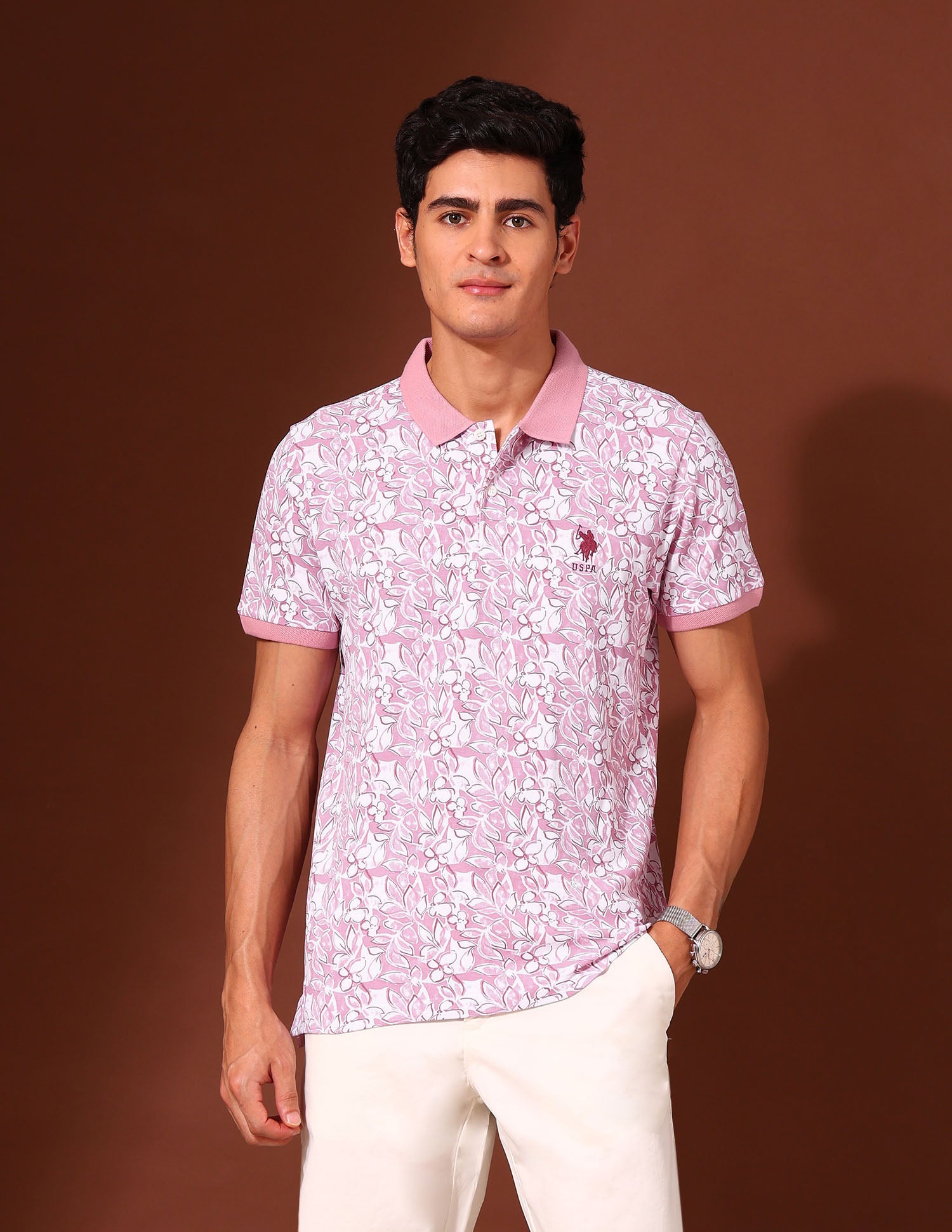 Floral Printed Work and Wander Polo Shirt Light Pink - U.S. POLO ASSN. | Large