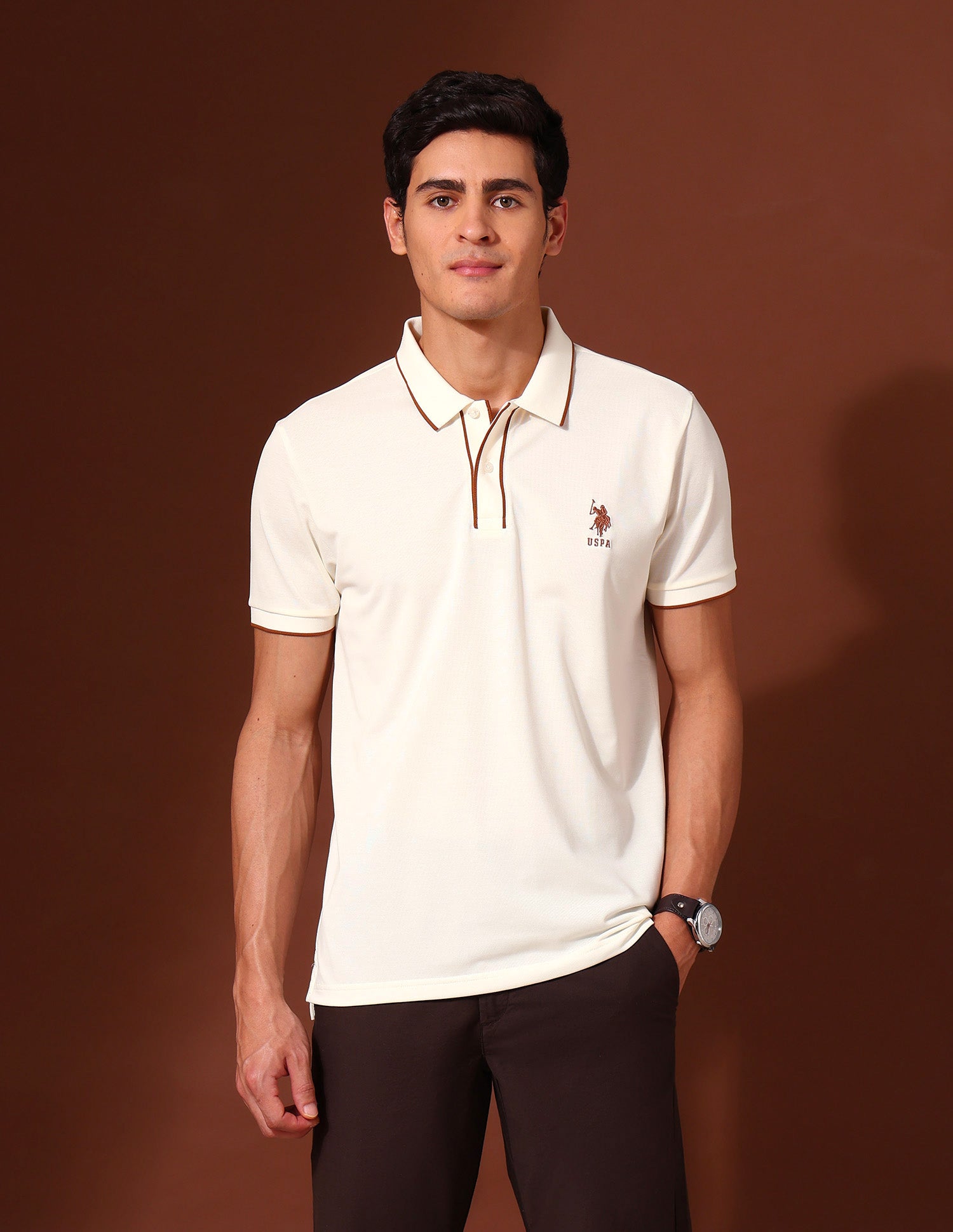 Slim Fit Work and Wander Polo Shirt Off White - U.S. POLO ASSN. | Large