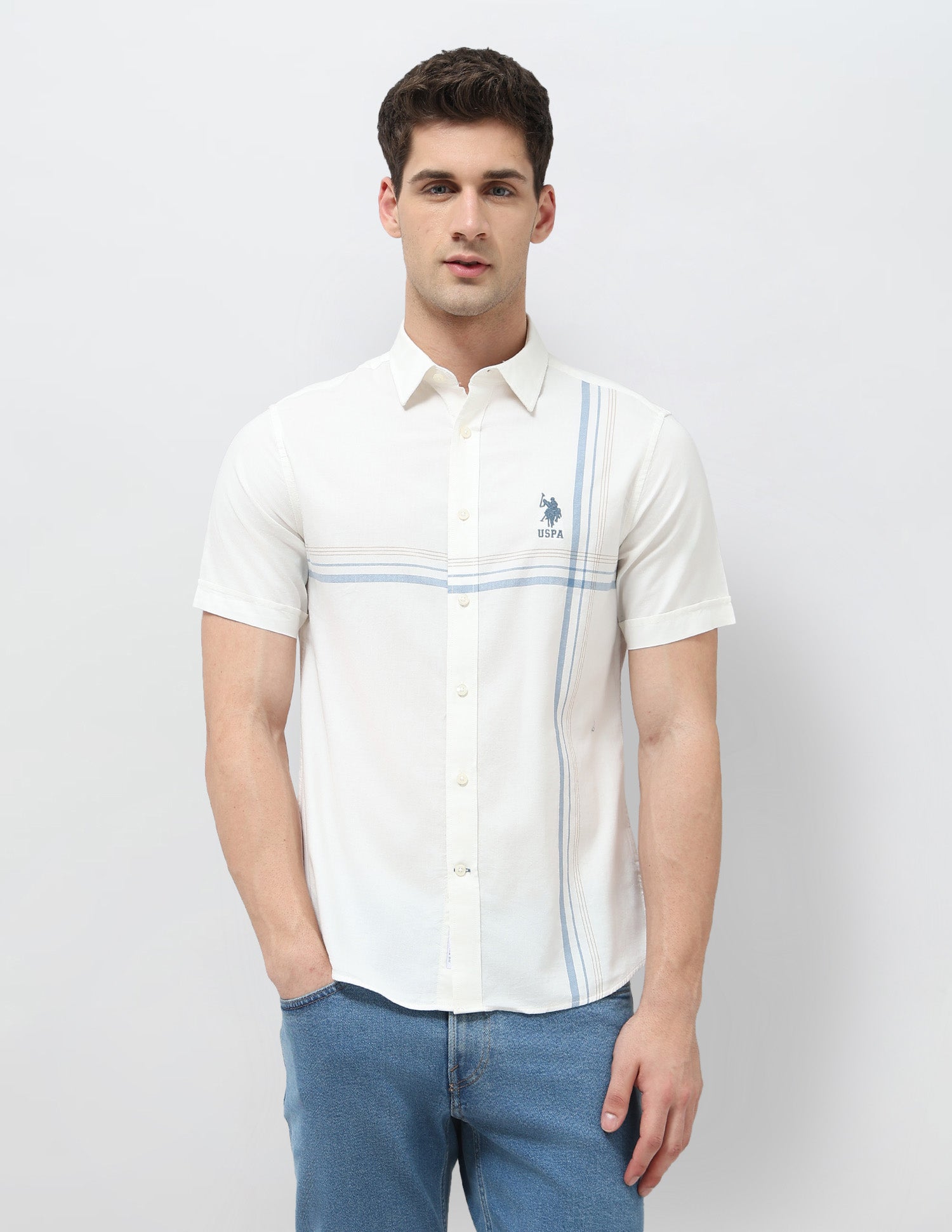 Vertical Striped Tailored Fit Shirt White - U.S. Polo Assn. India | Large