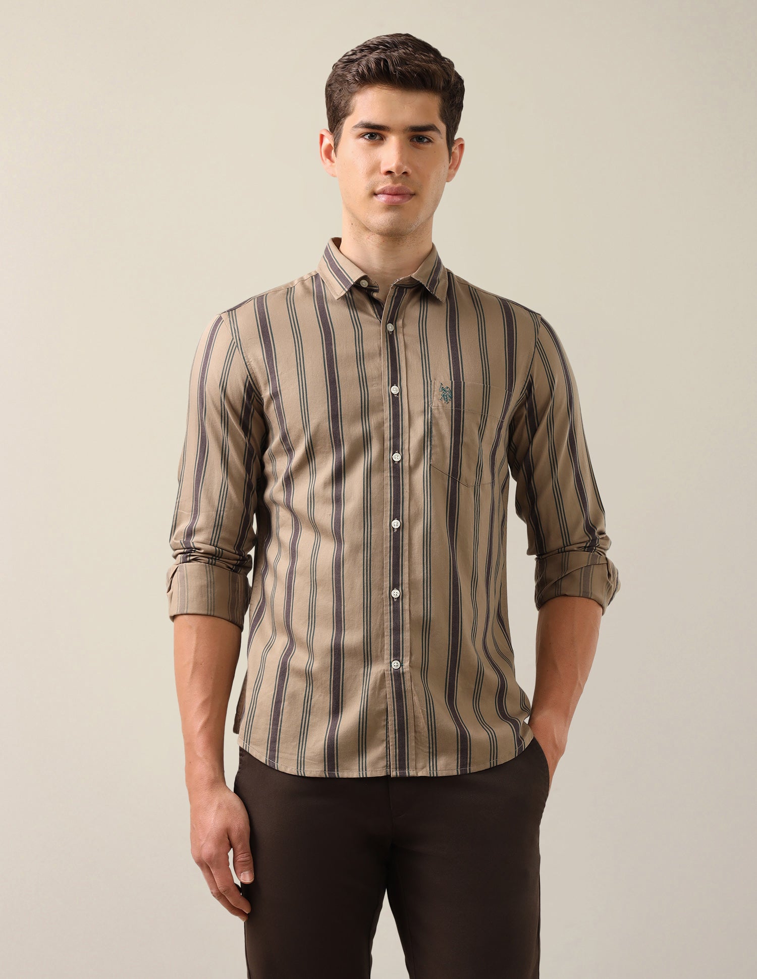 Twill Tailored Fit Shirt Khaki - U.S. Polo Assn. India | Large