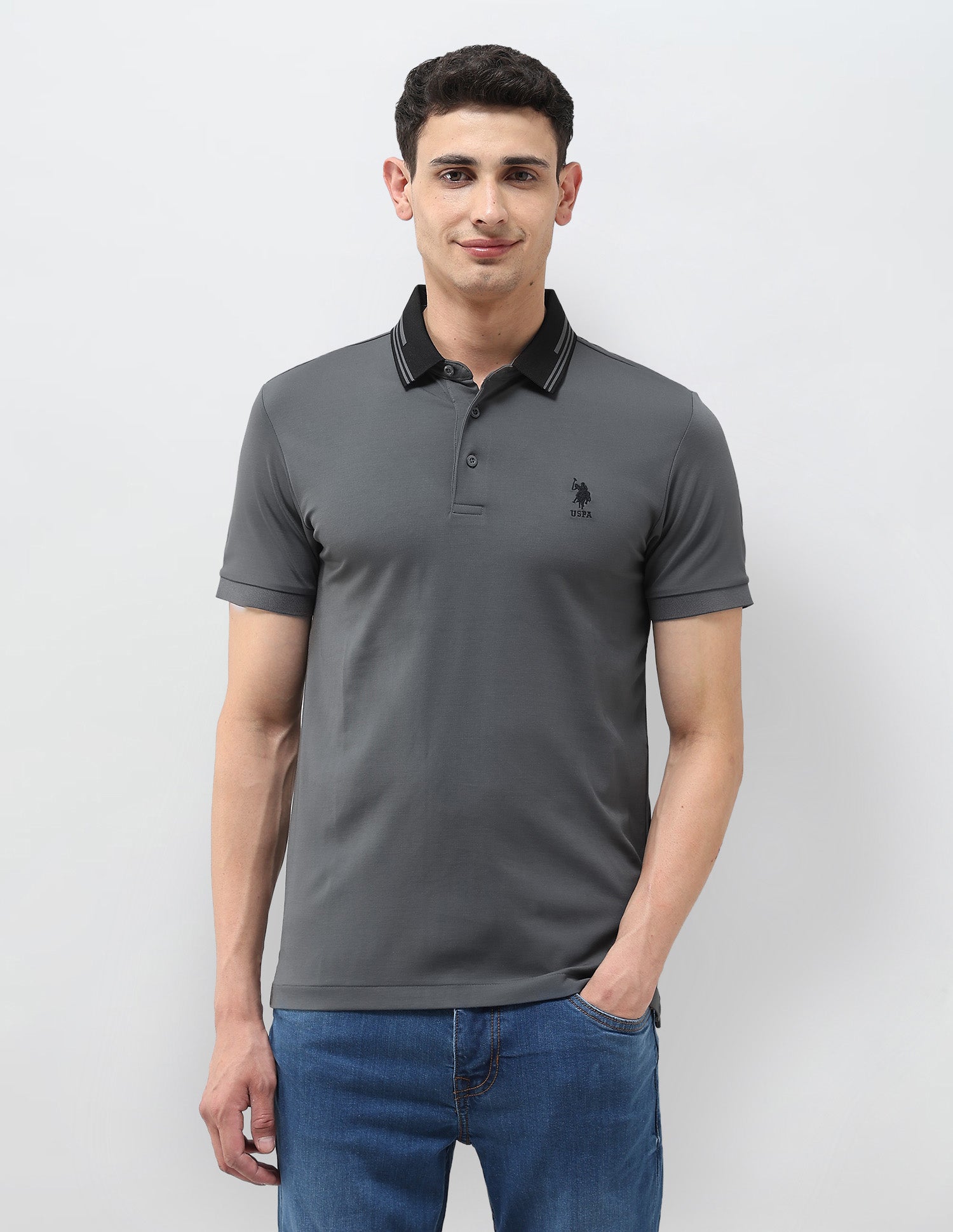 Solid Regular Fit Polo Shirt Dark Grey - U.S. POLO ASSN. | Large