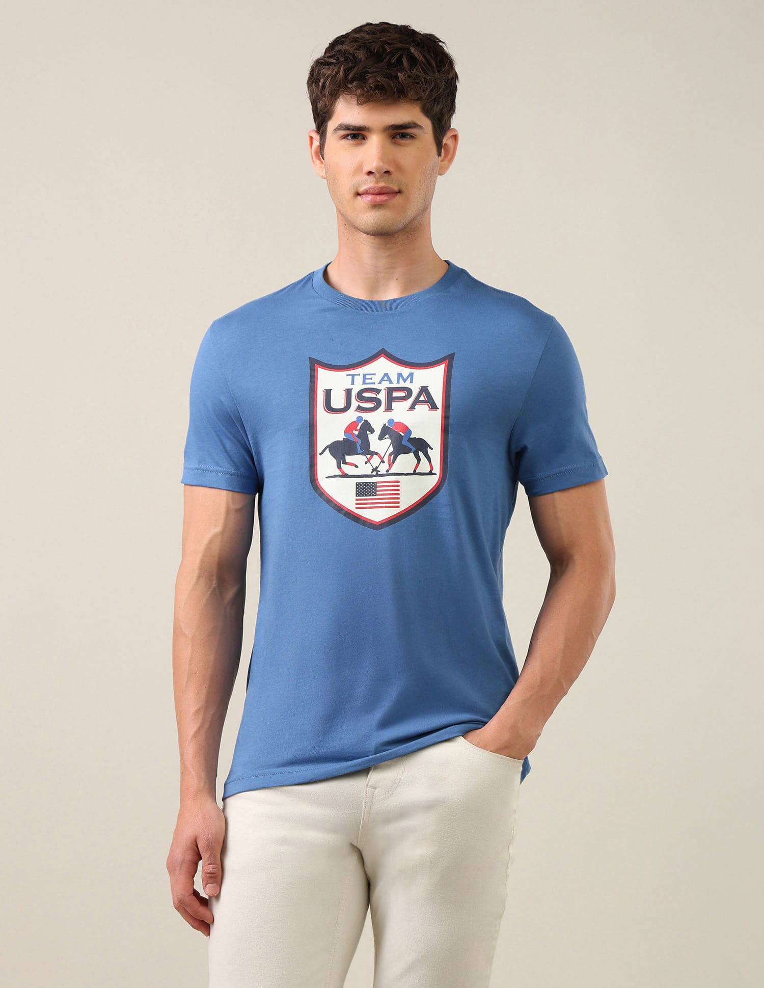 Graphic Brand Printed Regular Fit T-Shirt Blue - U.S. Polo Assn. India | Large