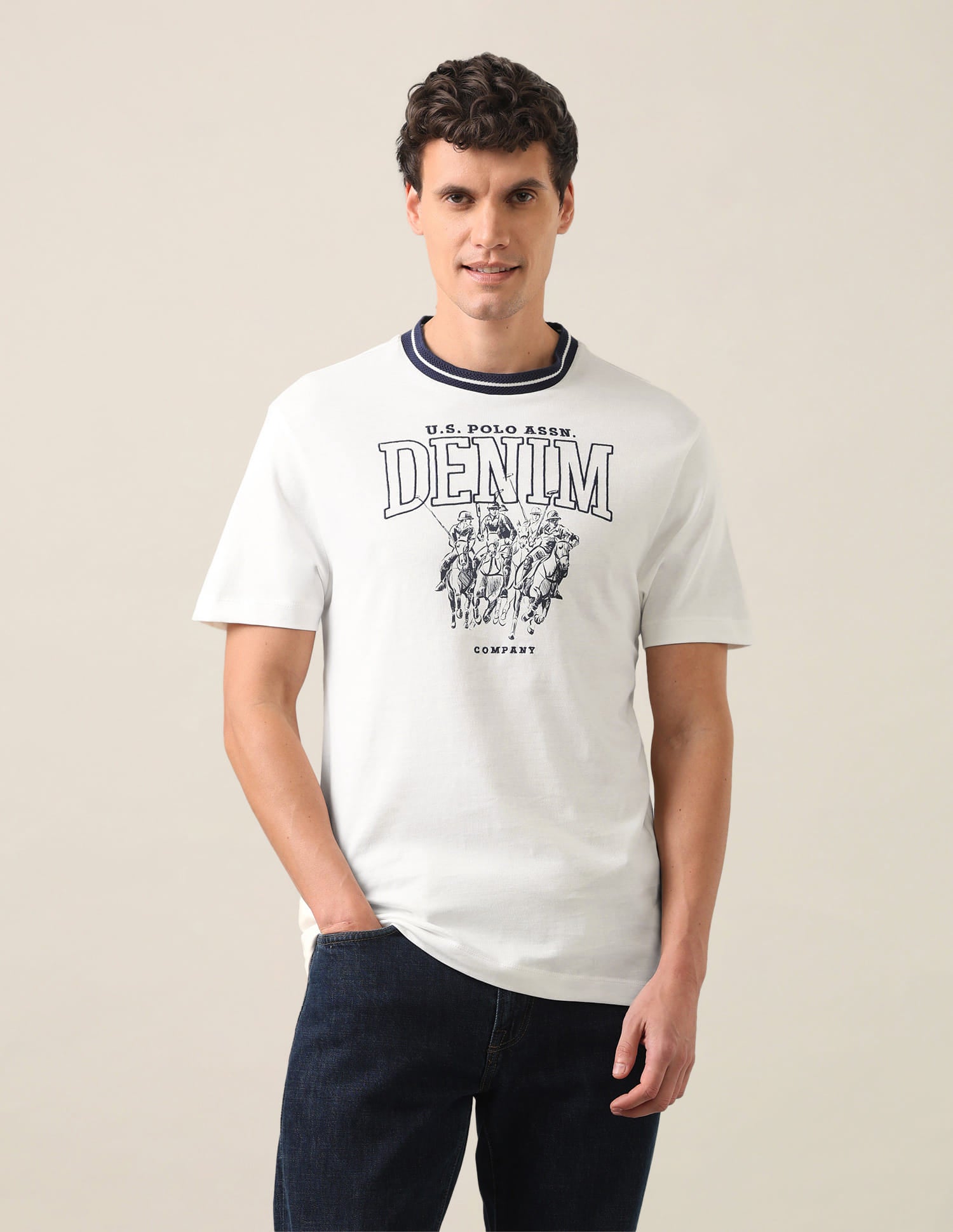 Graphic Brand Printed Slim Fit T-Shirt Ivory - U.S. Polo Assn. India | Large