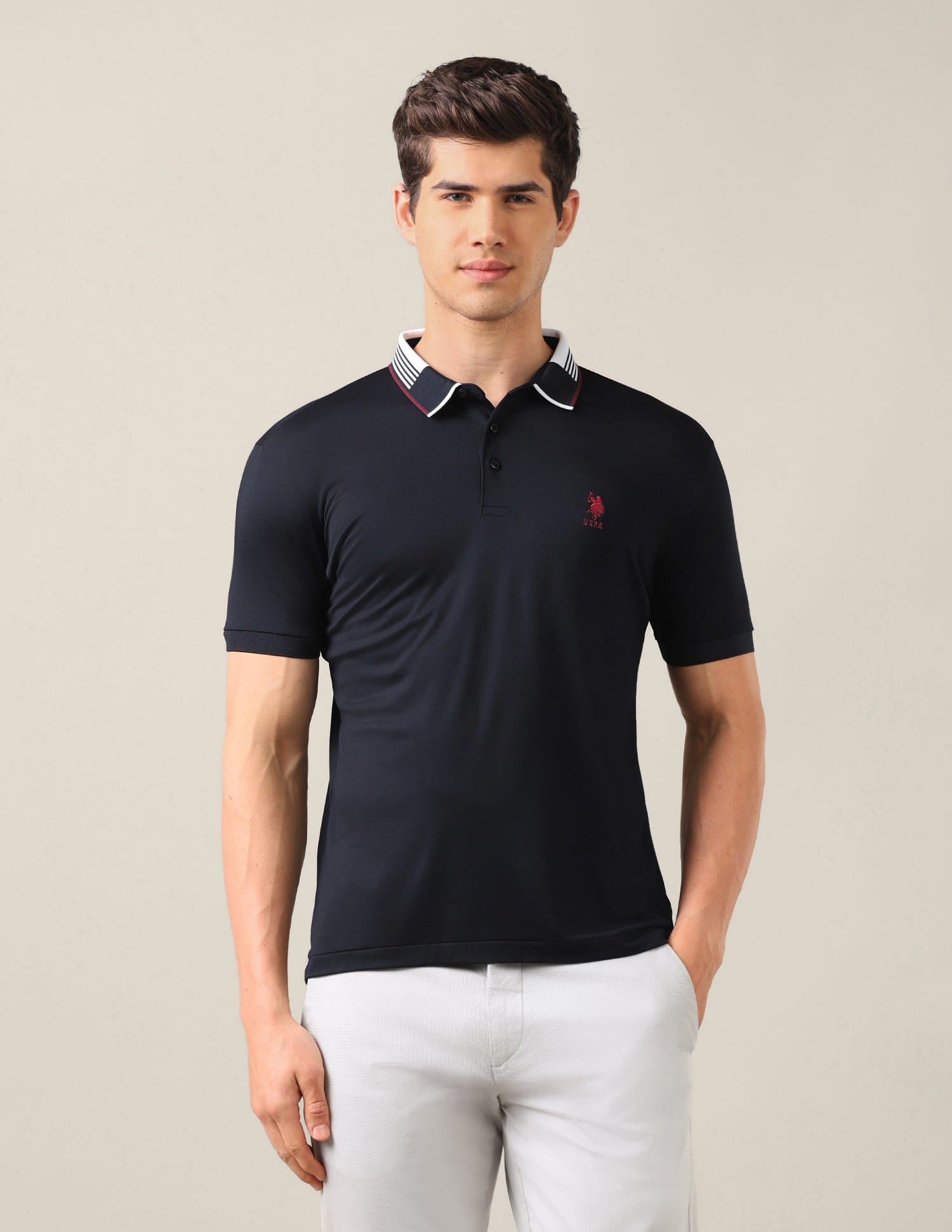 Solid Slim Fit Polo Shirt Blue - U.S. Polo Assn. India | Large