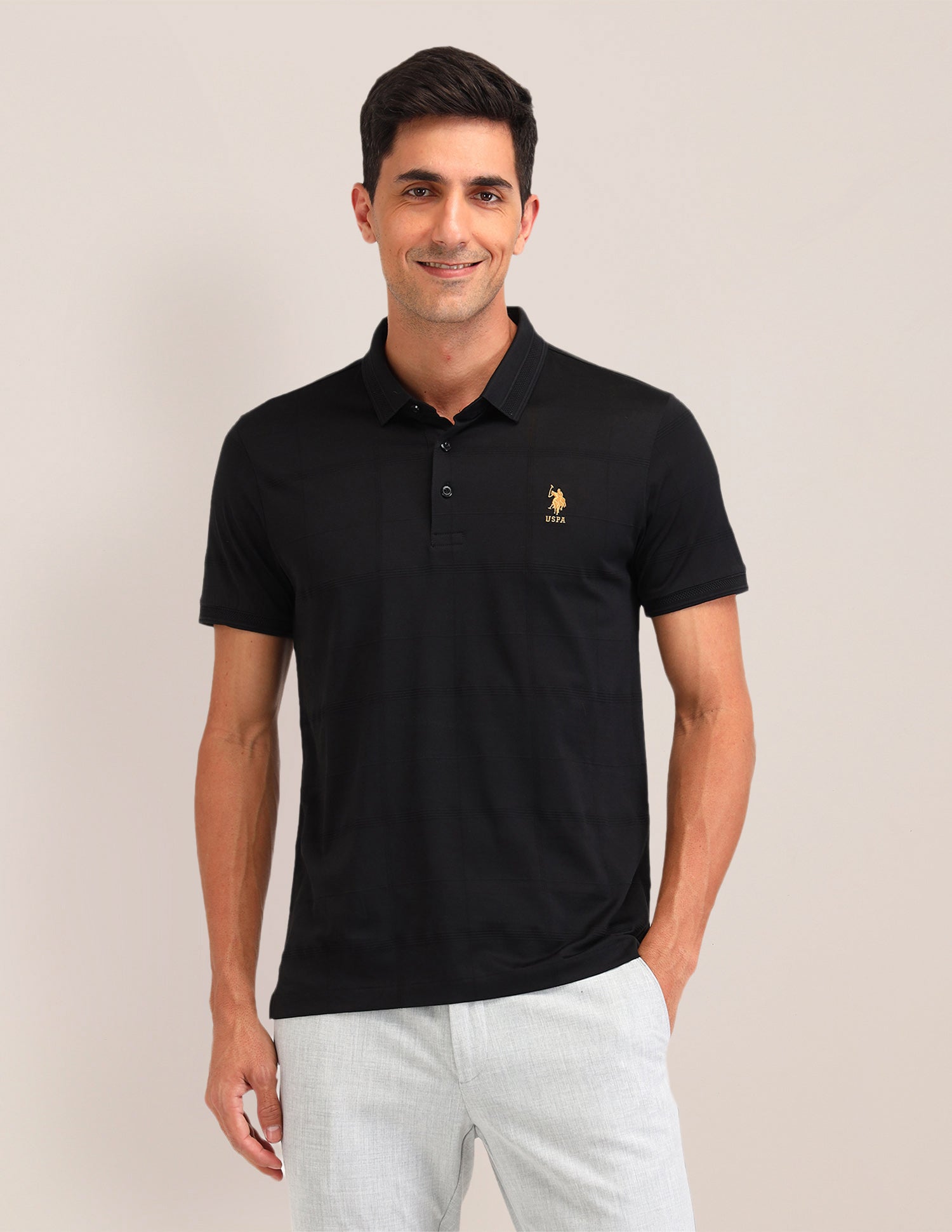 Checked Slim Fit Polo Shirts Black - U.S. Polo Assn. India | Large