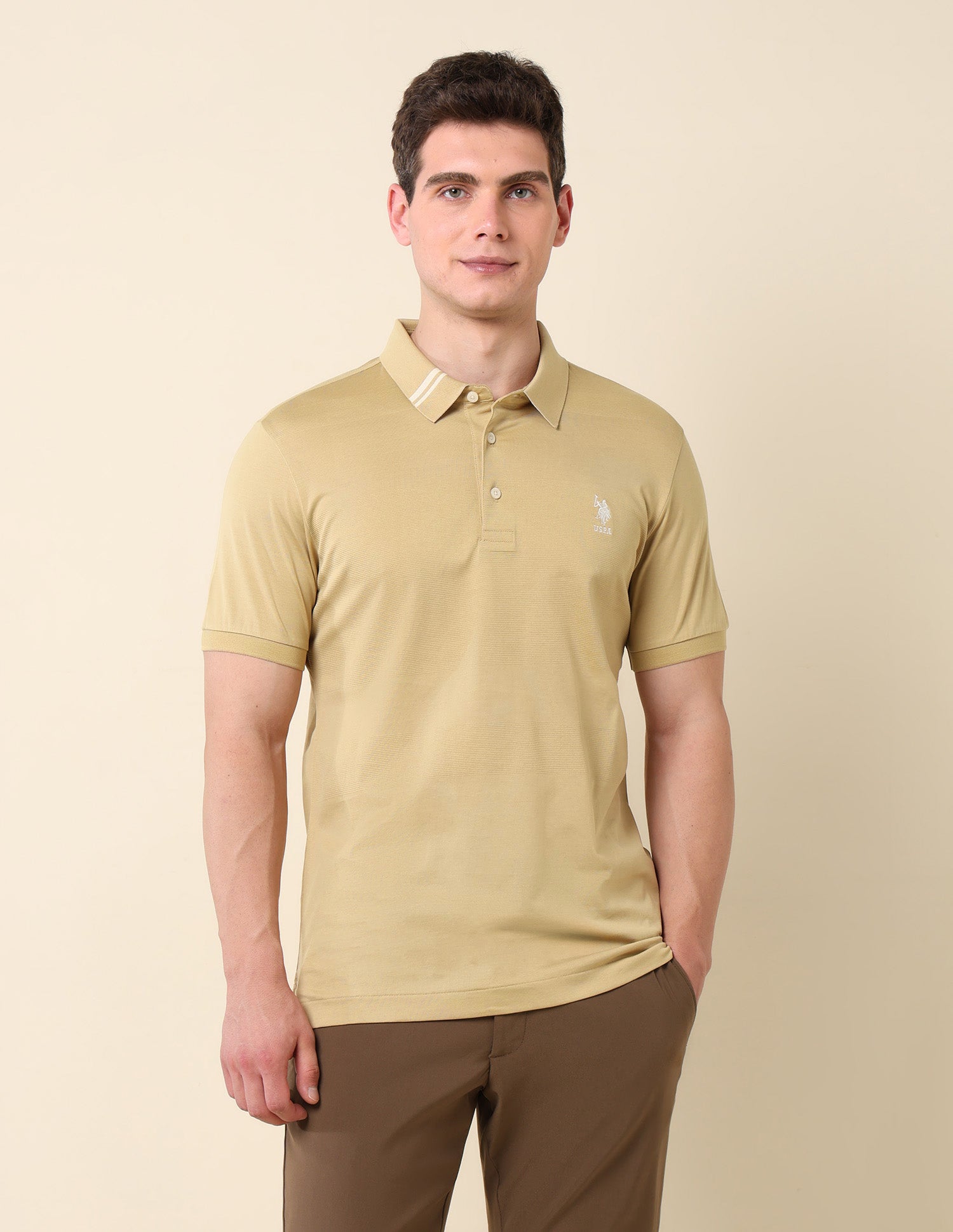 Textured Classic Polo Shirt Light Brown - U.S. Polo Assn. India | Large