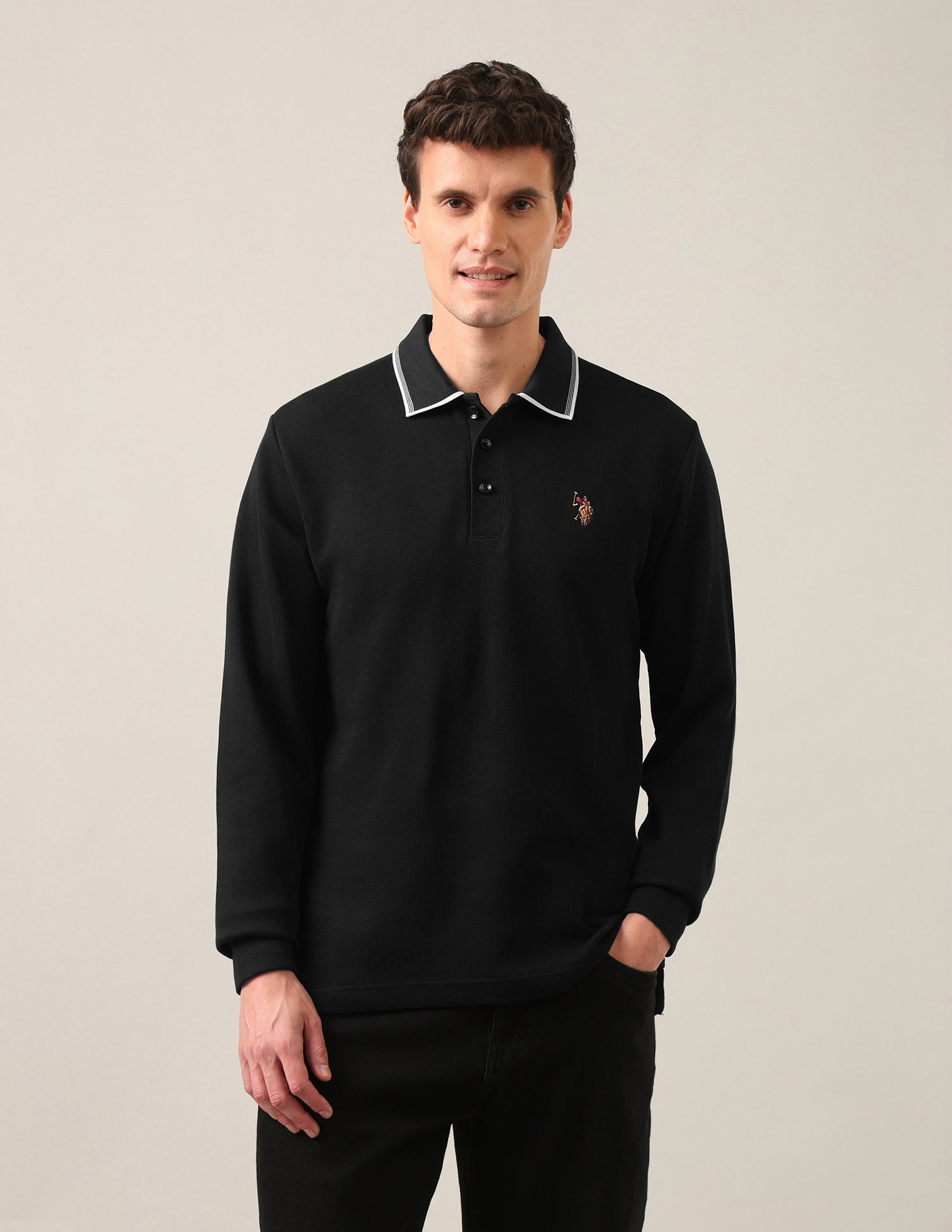 Solid Slim Fit Polo Shirt Black - U.S. Polo Assn. India | Large