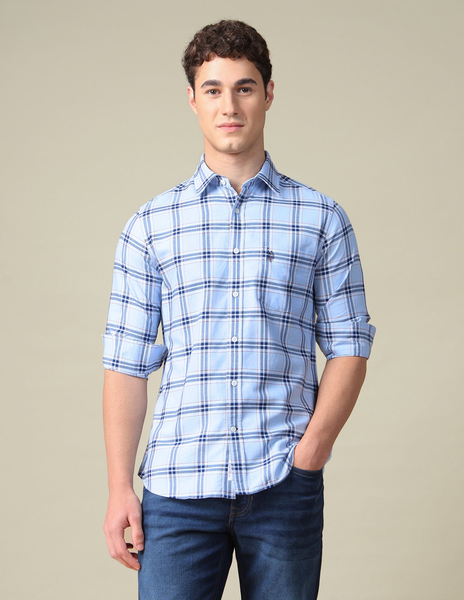 Tartan Checked Oxford Shirt Blue - U.S. Polo Assn. India | Large