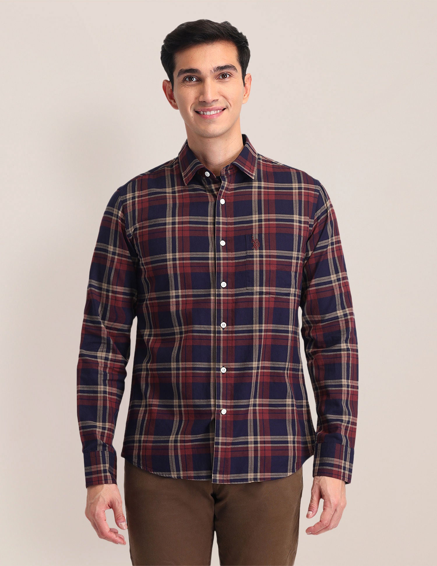 Tailored Fit Dobby Checked Shirt Navy - U.S. POLO ASSN. | Large