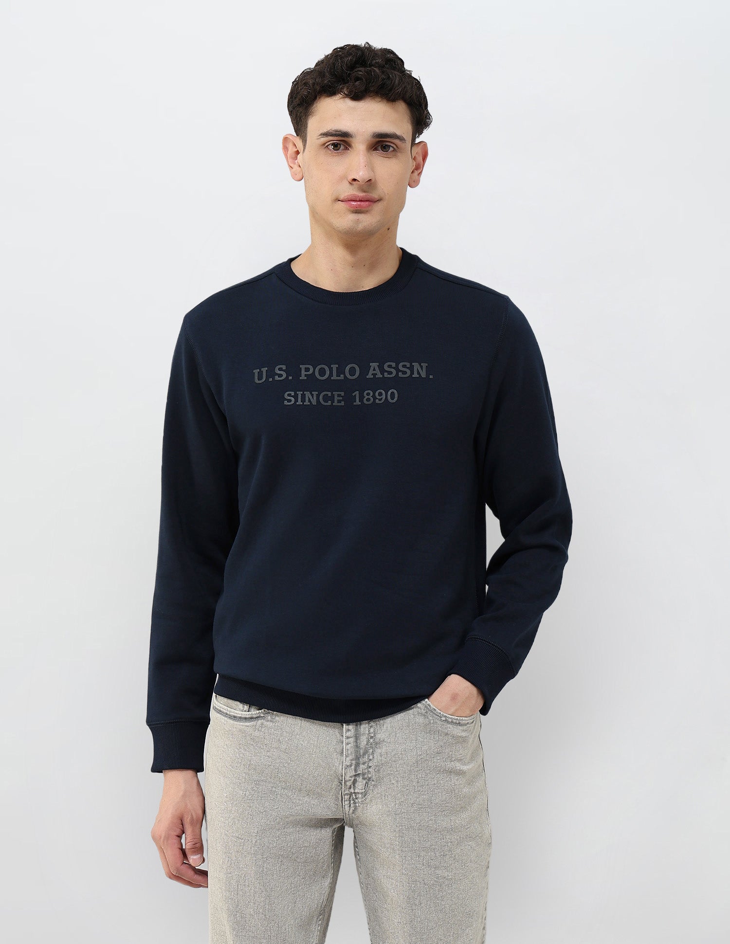 Brand Embossed Regular Fit Sweatshirt Navy - U.S. POLO ASSN. | Large