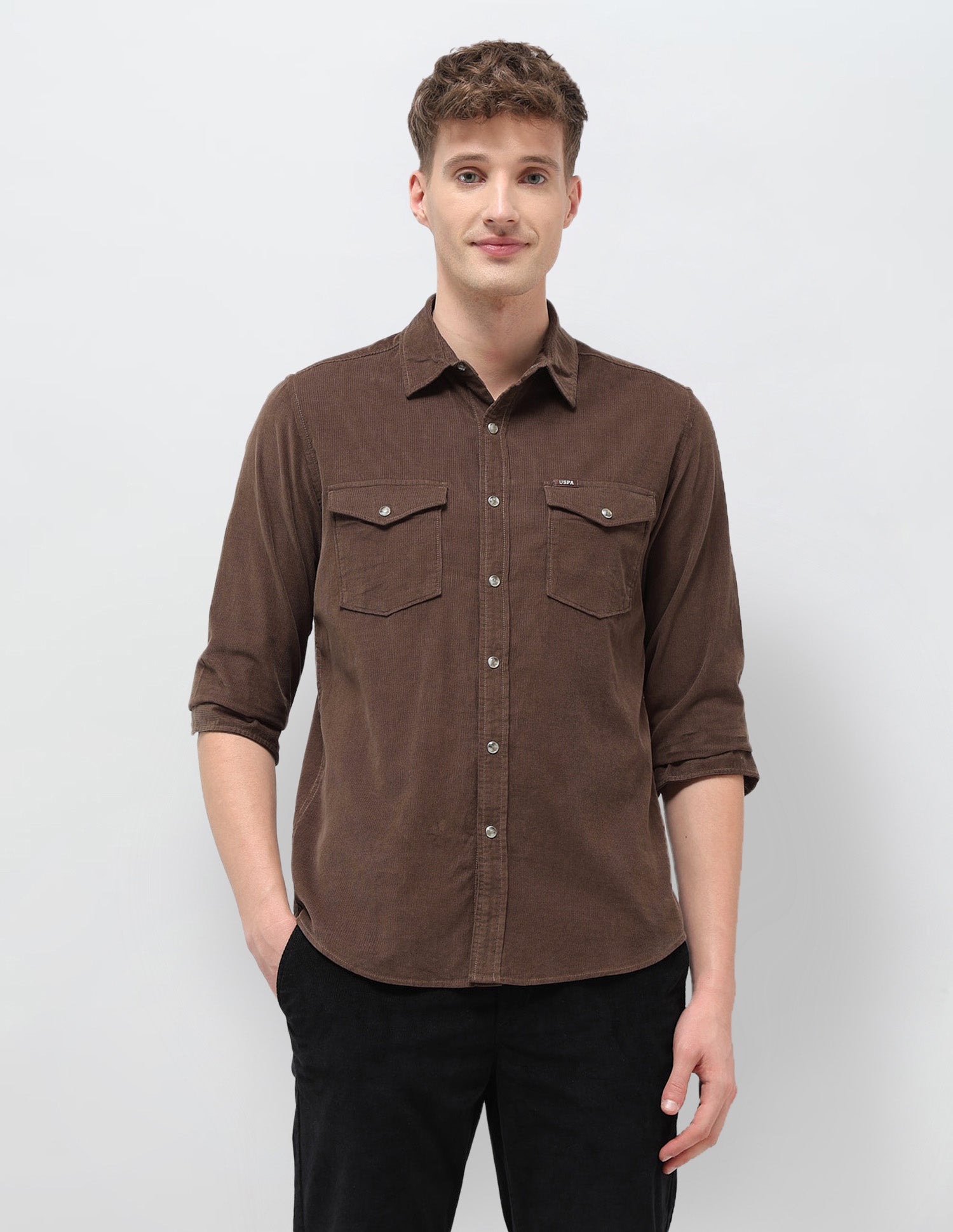 Corduroy Slim Fit Shirt Brown - U.S. POLO ASSN. | Large