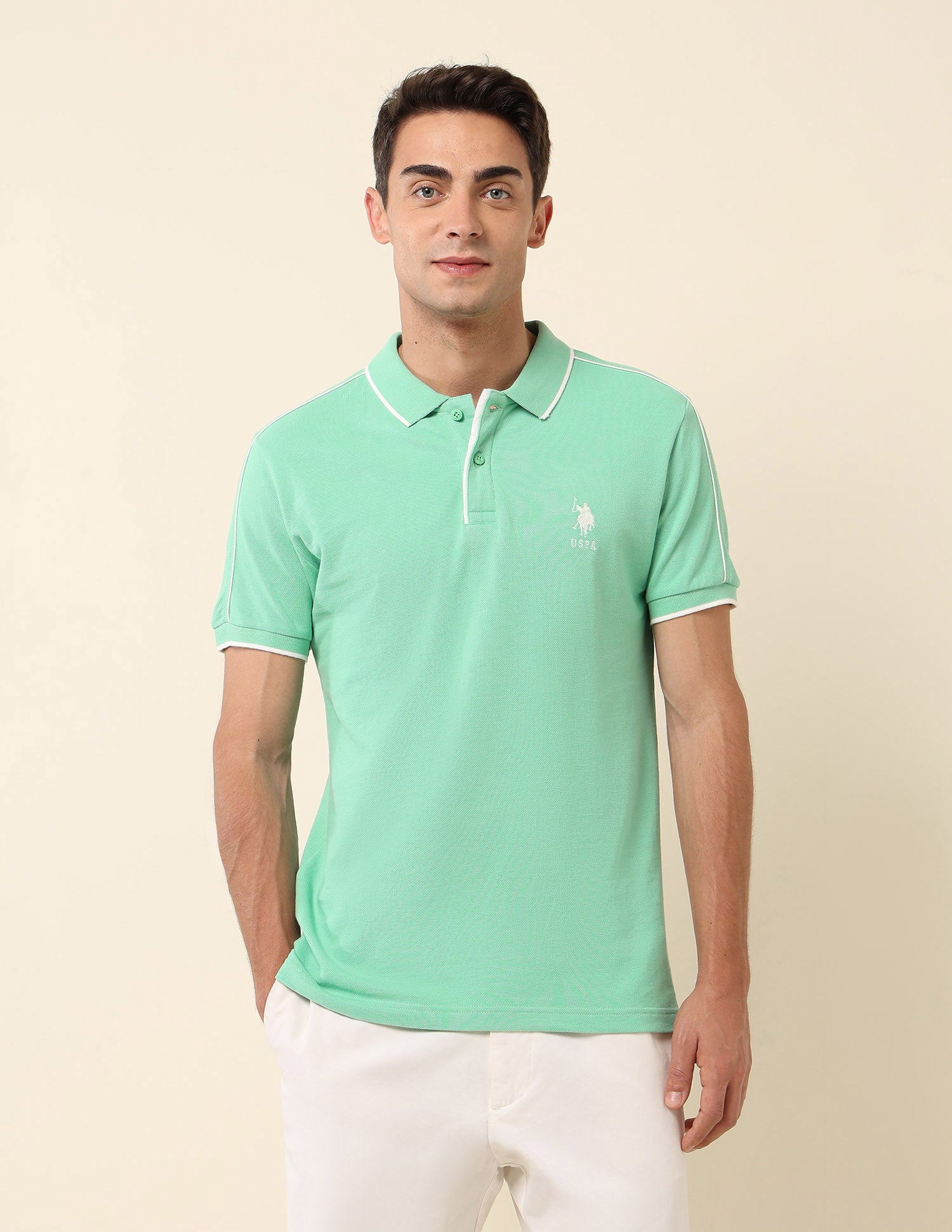 Solid Slim Fit Polo Shirt Mint Green - U.S. Polo Assn. India | Large