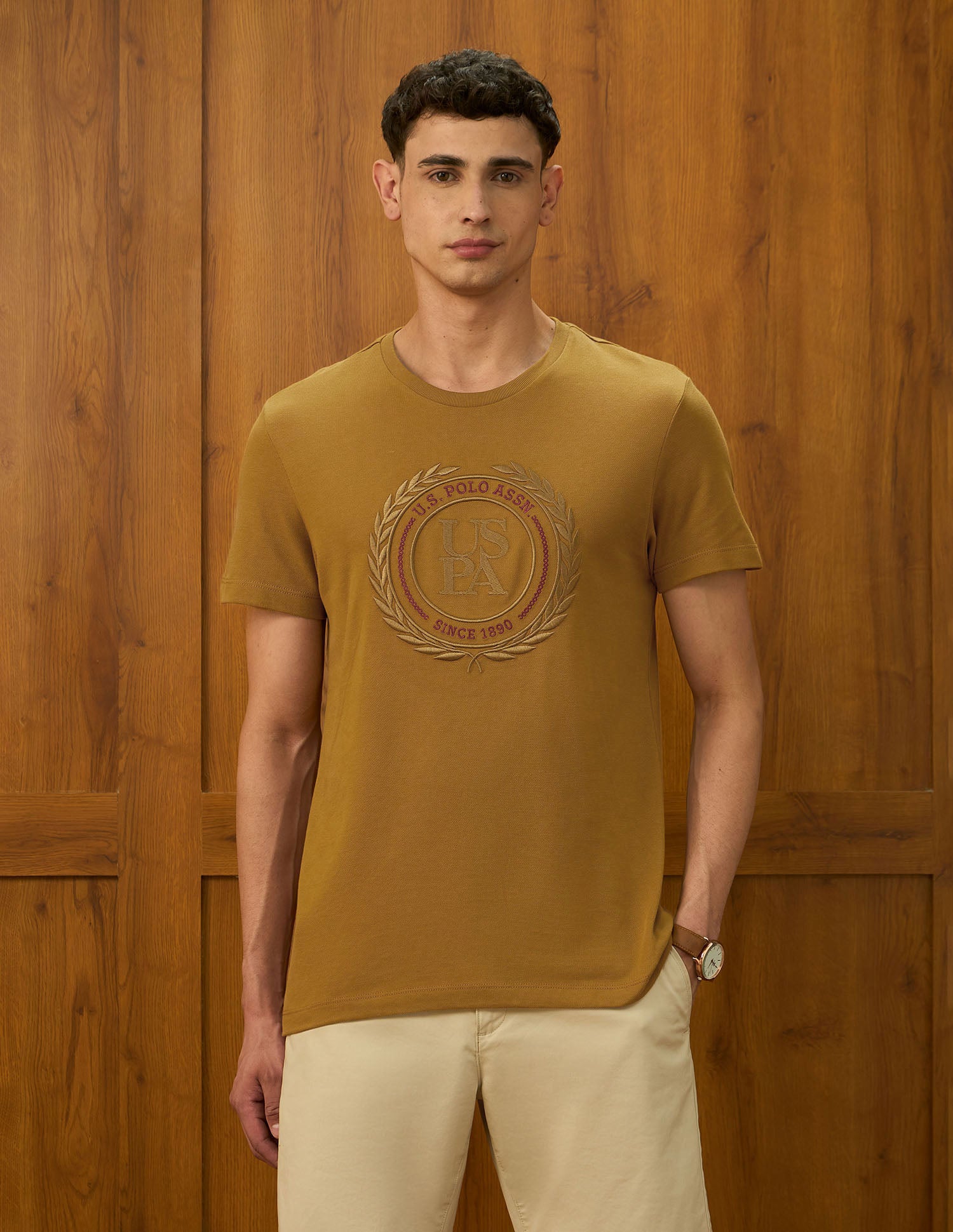 Brand Embroidered Varsity Theatre T-Shirt Mustard - U.S. POLO ASSN. | Large