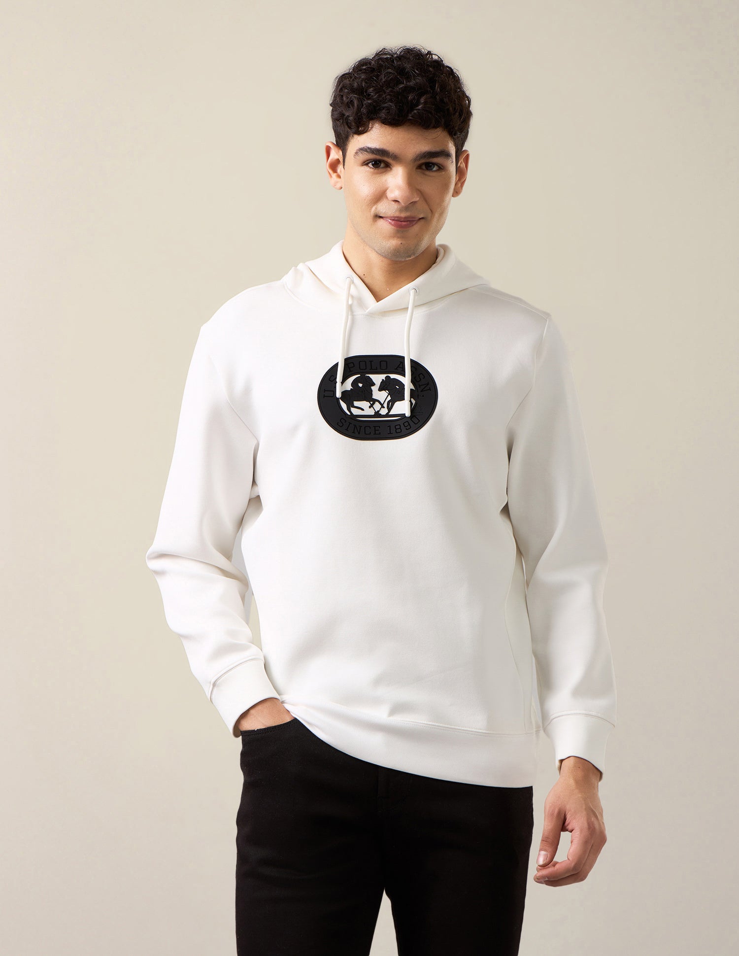 Brand Embossed Regular Fit Sweatshirt Ivory - U.S. Polo Assn. India | Large