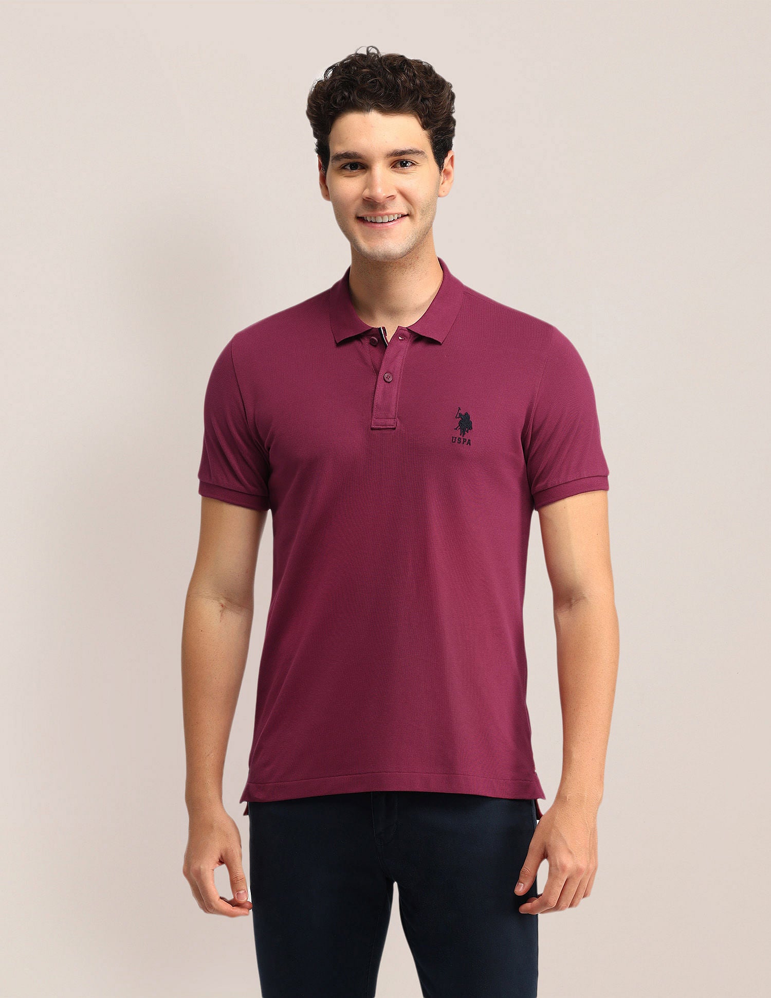 Slim Fit Solid Polo Shirt Dark Pink - U.S. POLO ASSN. | Large