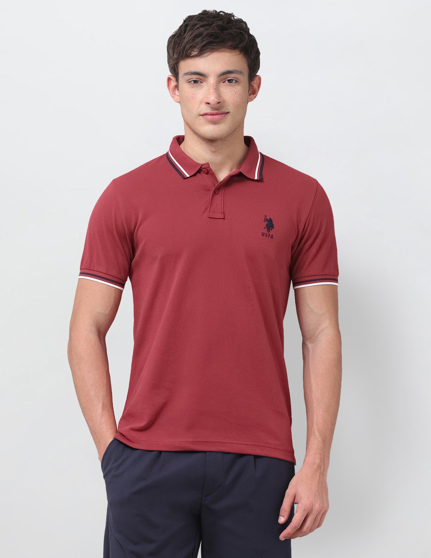 Solid Regular Fit Polo Shirt Red - U.S. Polo Assn. India | Large