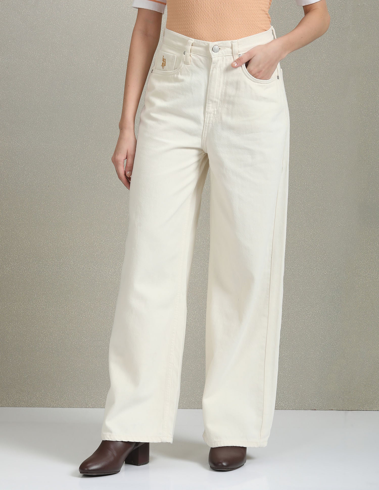 High Rise Wide Leg Jeans White - U.S. POLO ASSN. | Large