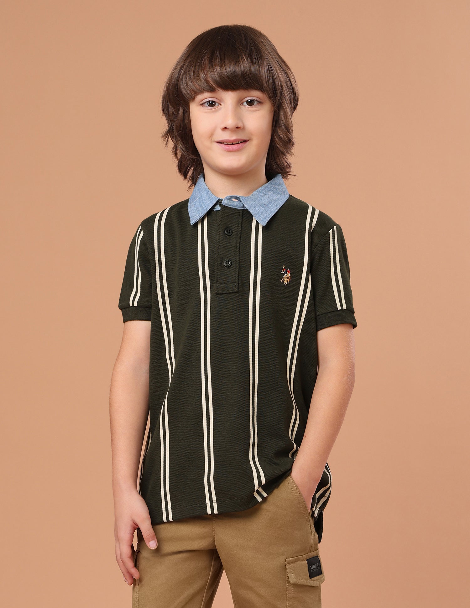 Vertical Striped Regular Fit Polo Shirt Olive - U.S. Polo Assn. India | Large