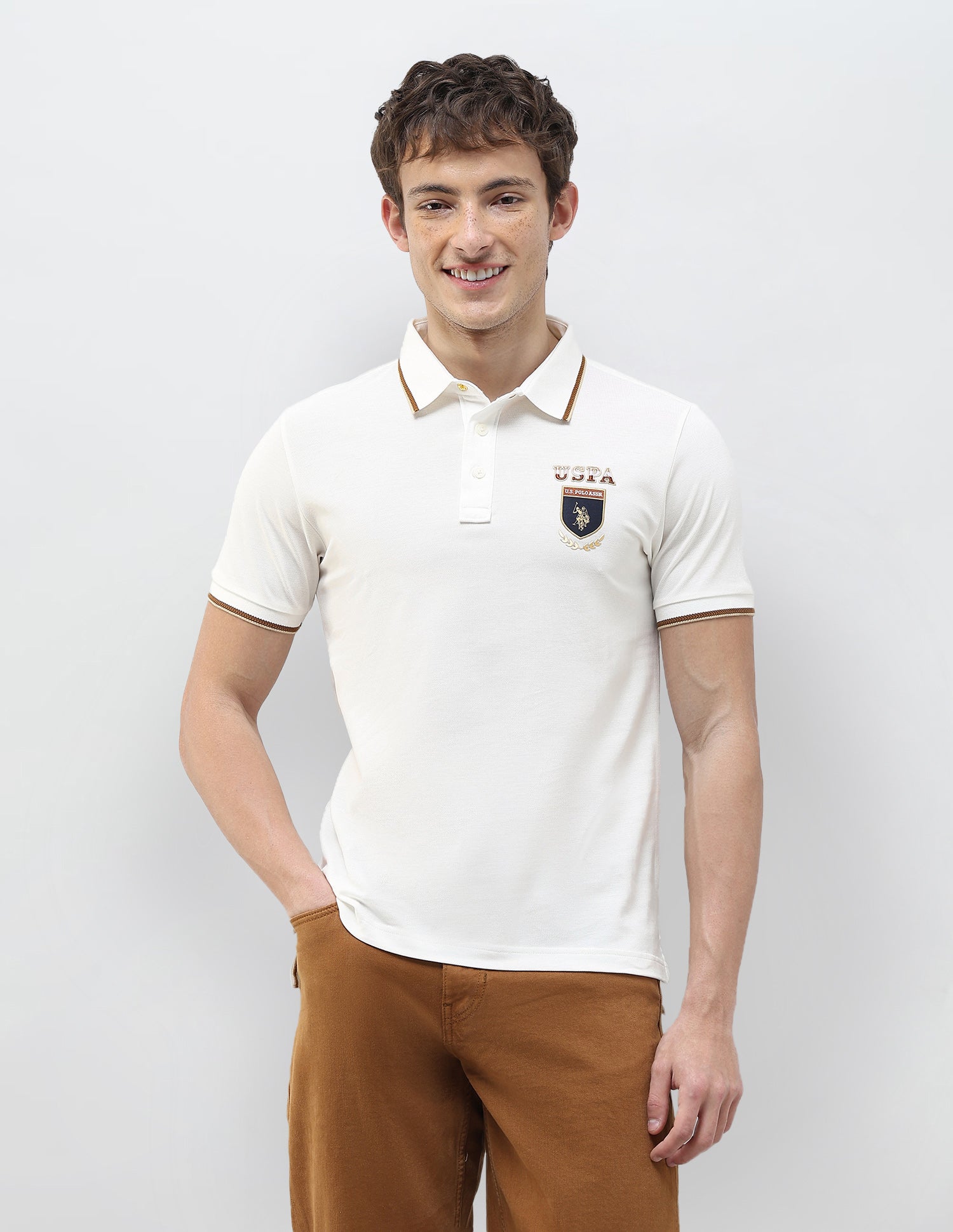 Solid Regular Fit Polo Shirt Ivory - U.S. Polo Assn. India | Large