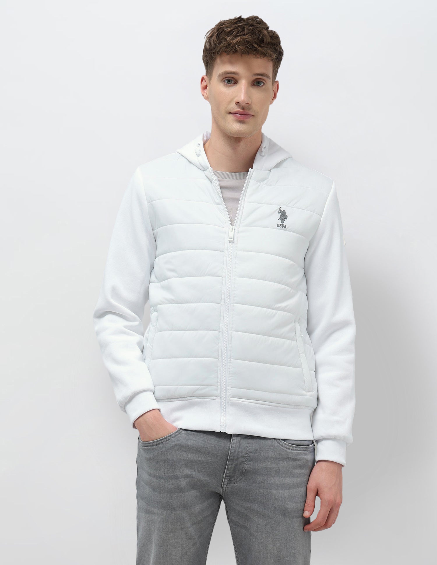 Solid Regular Fit Puffer Jacket Ivory - U.S. POLO ASSN. | Large