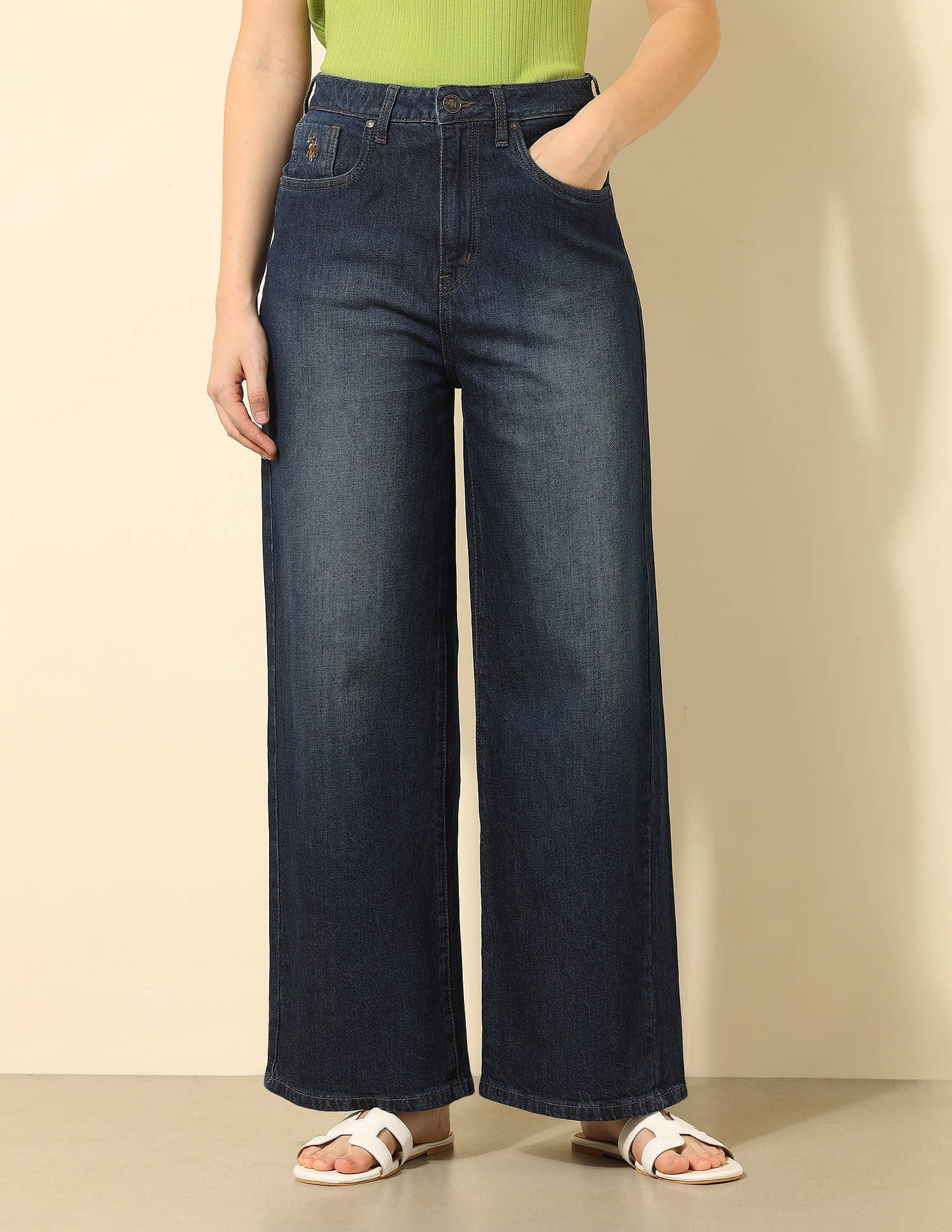 High Rise Wide Leg Jeans Dark Blue - U.S. Polo Assn. India | Large
