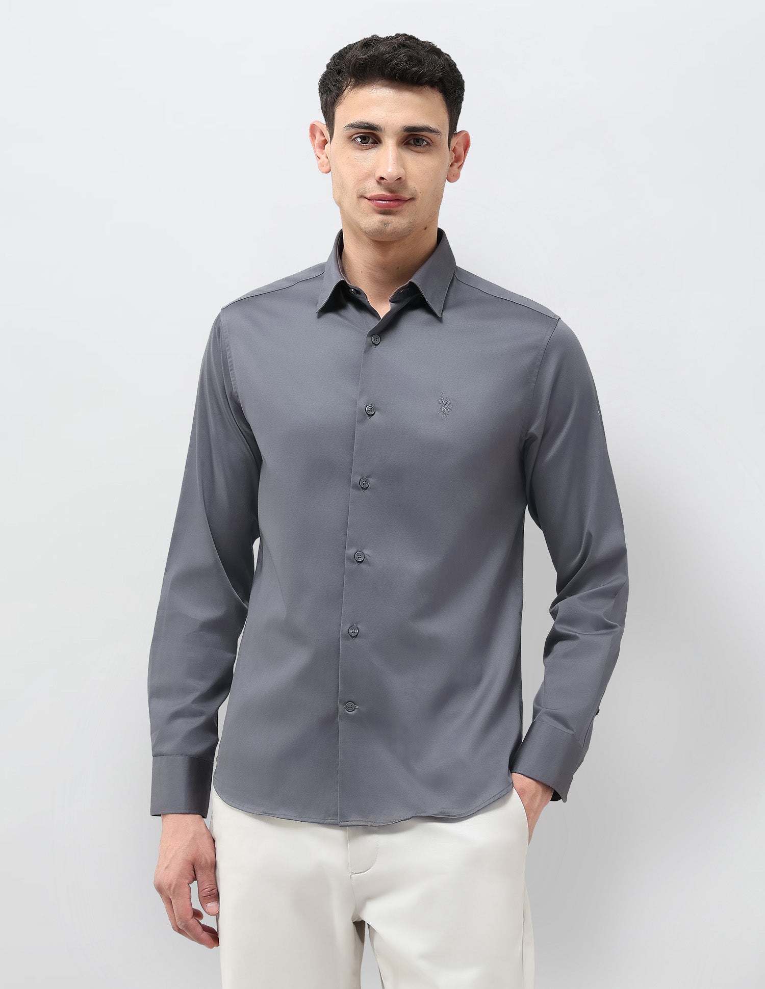 Tailored Fit Solid Shirt Dark Grey - U.S. Polo Assn. India | Large