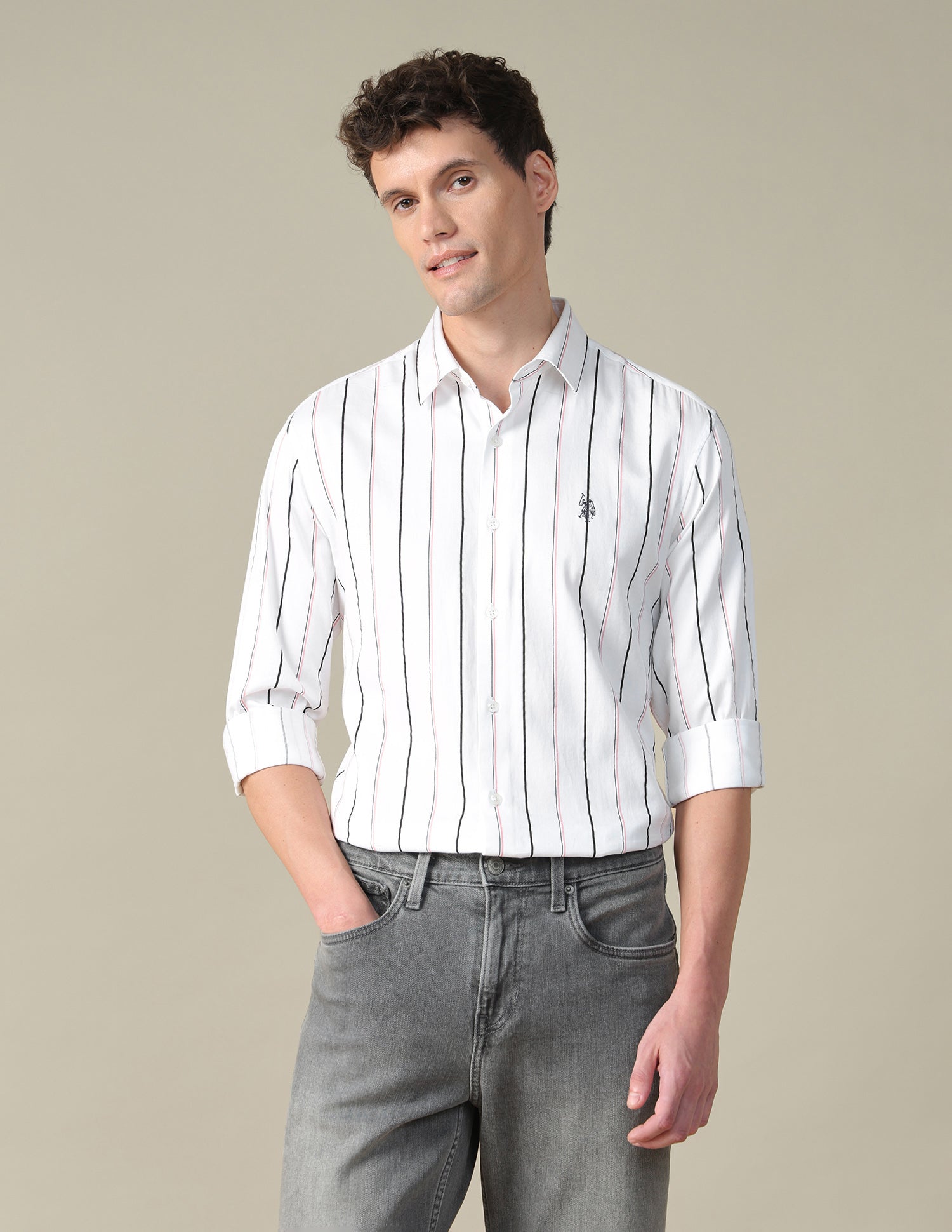 Vertical Striped Satin Shirt Pink - U.S. Polo Assn. India | Large