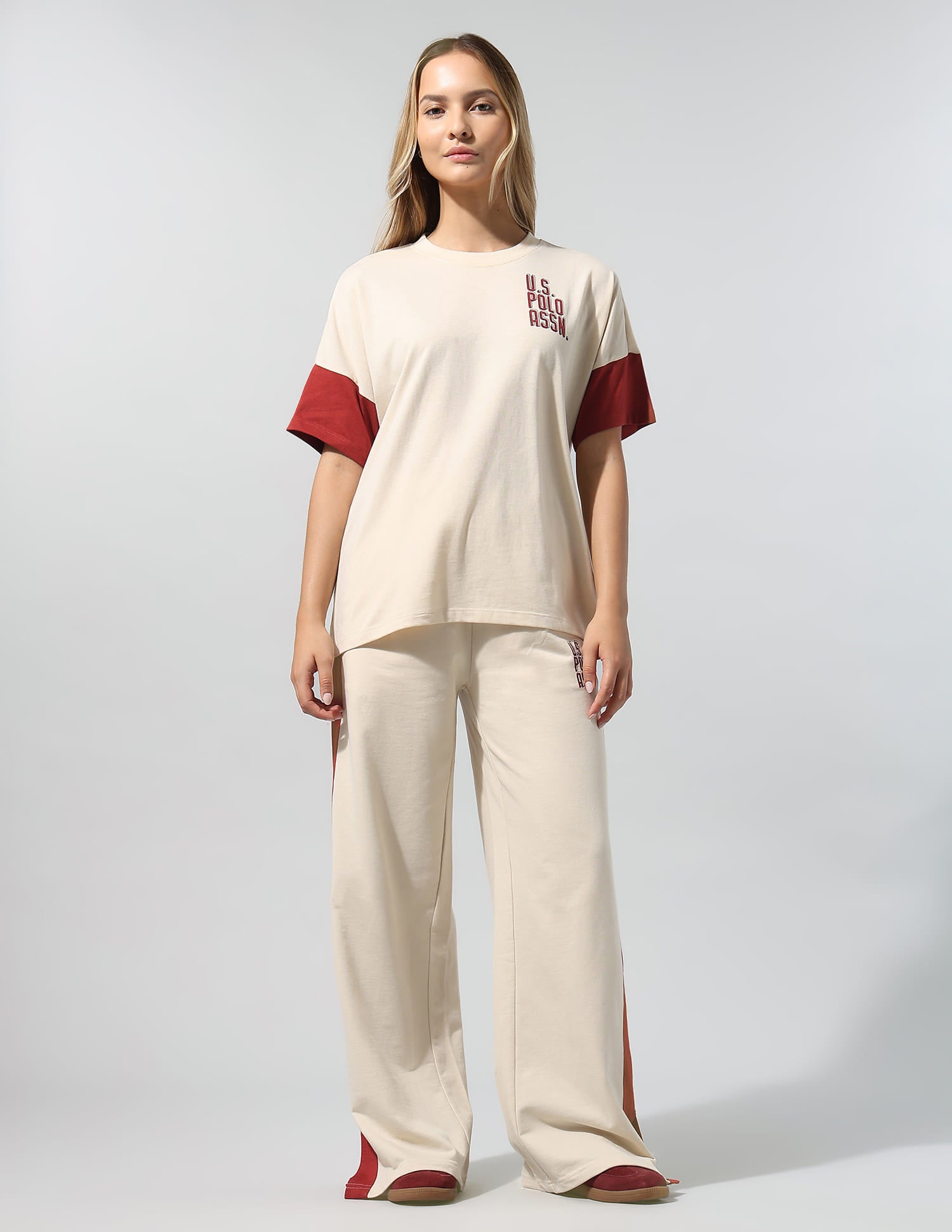 Polo Collar T-Shirt With Wide Leg Pants White - U.S. Polo Assn. India | Large