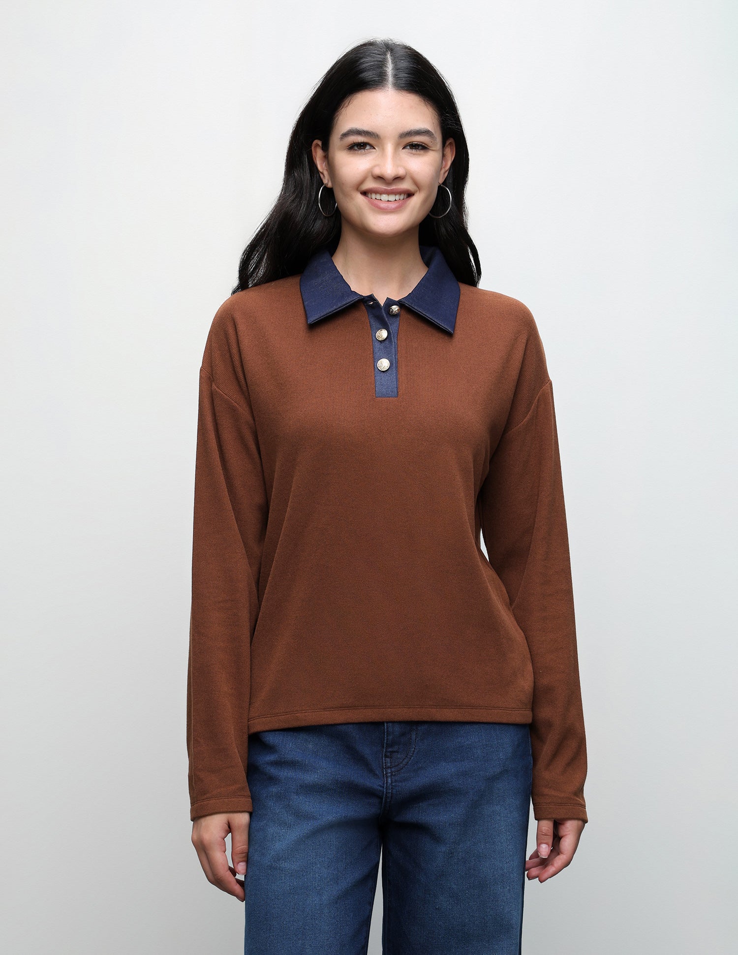 Solid Regular Fit Sweater Brown - U.S. Polo Assn. India | Large
