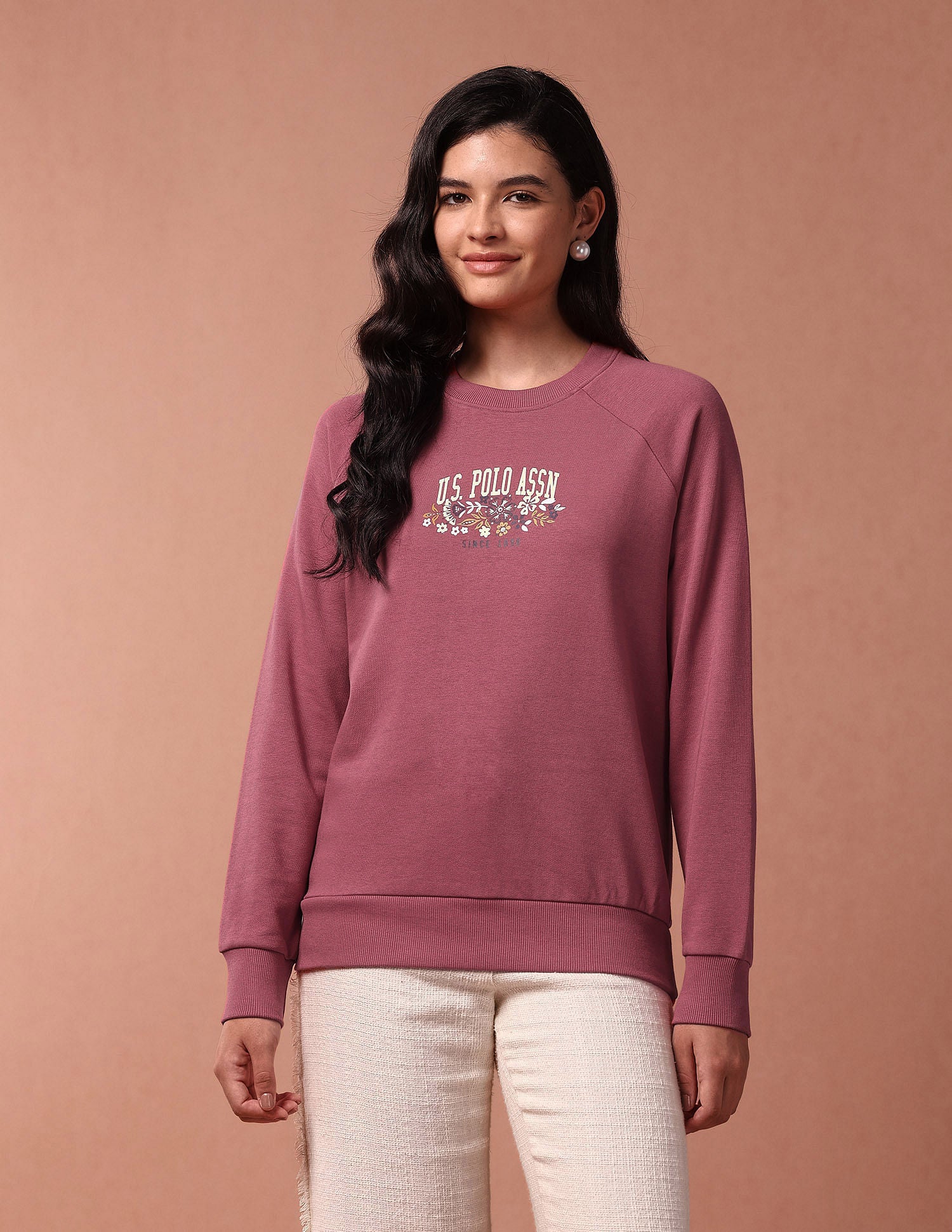 Brand Print Raglan Sleeve Sweatshirt Pink - U.S. POLO ASSN. | Large