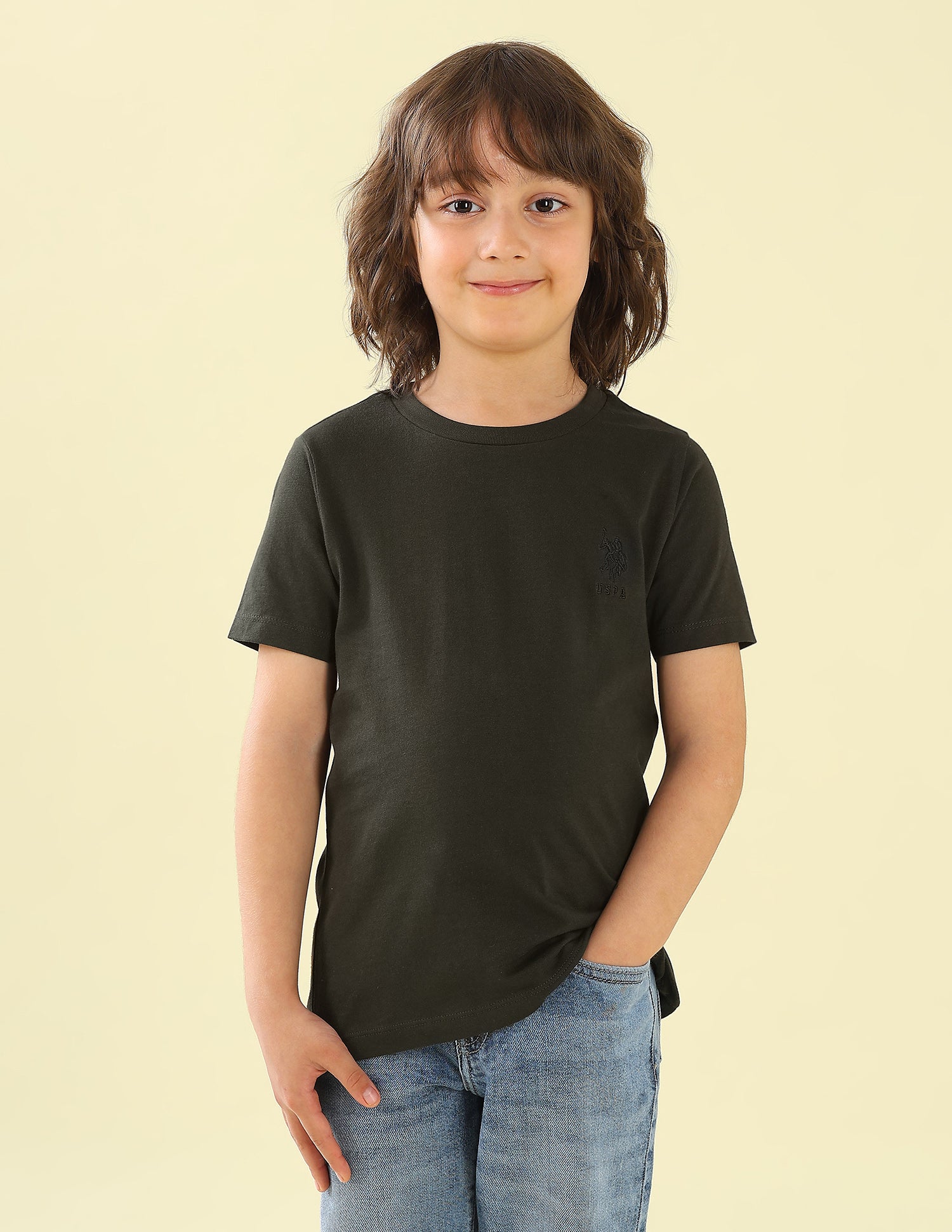 Solid Regular Fit T-Shirt Olive - U.S. Polo Assn. India | Large