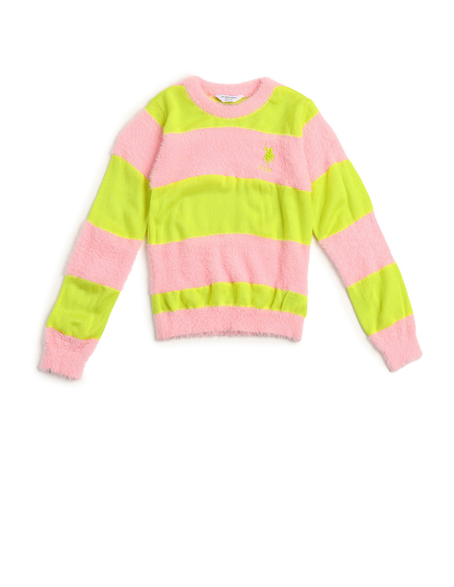 Girls Horizontal Stripe Sweater Lime Green - U.S. POLO ASSN. | Large