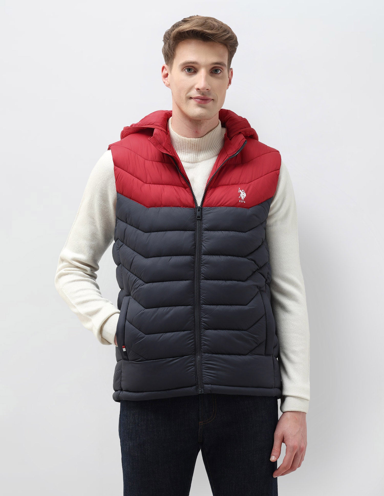 Colour Blocked Removable Hood Puffer Jacket Navy - U.S. POLO ASSN. | Large