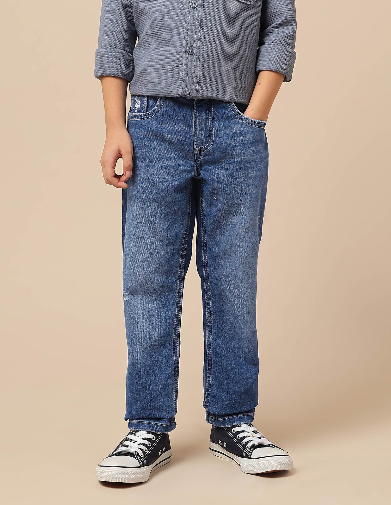 Boys Slim Fit Lightly Distressed Jeans Blue - U.S. POLO ASSN. | Large