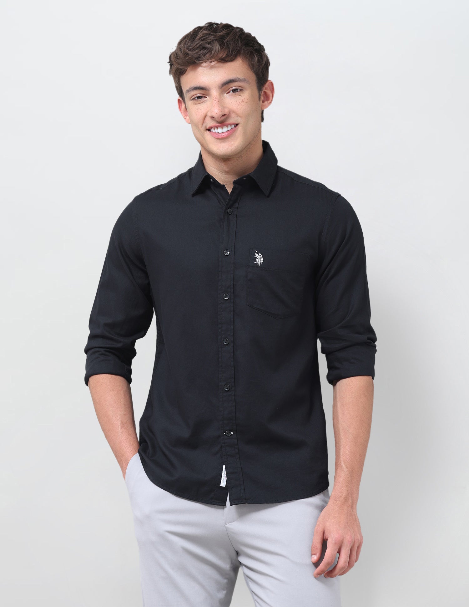 Solid Tailored Fit Shirt Black - U.S. Polo Assn. India | Large