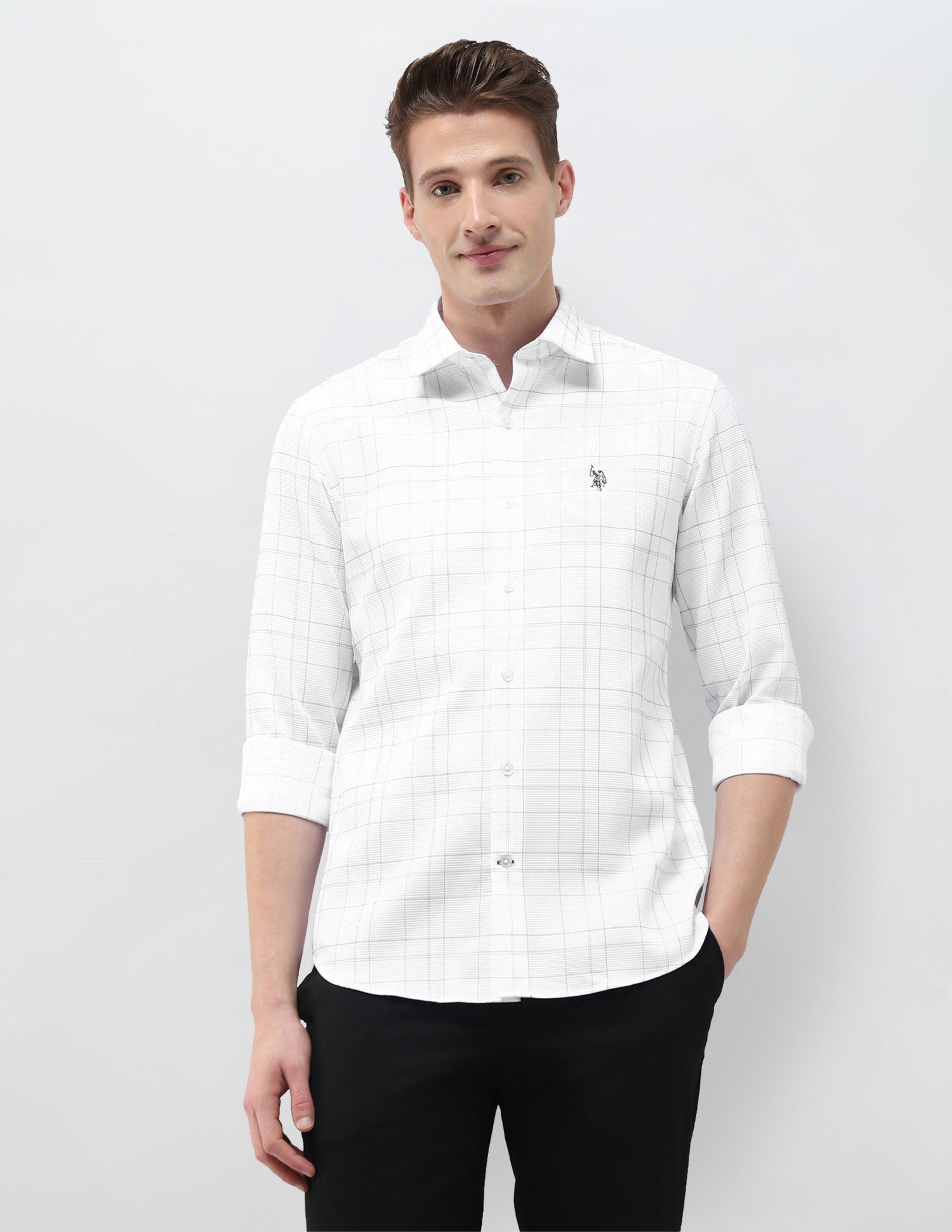 Self Design Windowpane Checked Tailored Fit Shirt White - U.S. Polo Assn. India | Large