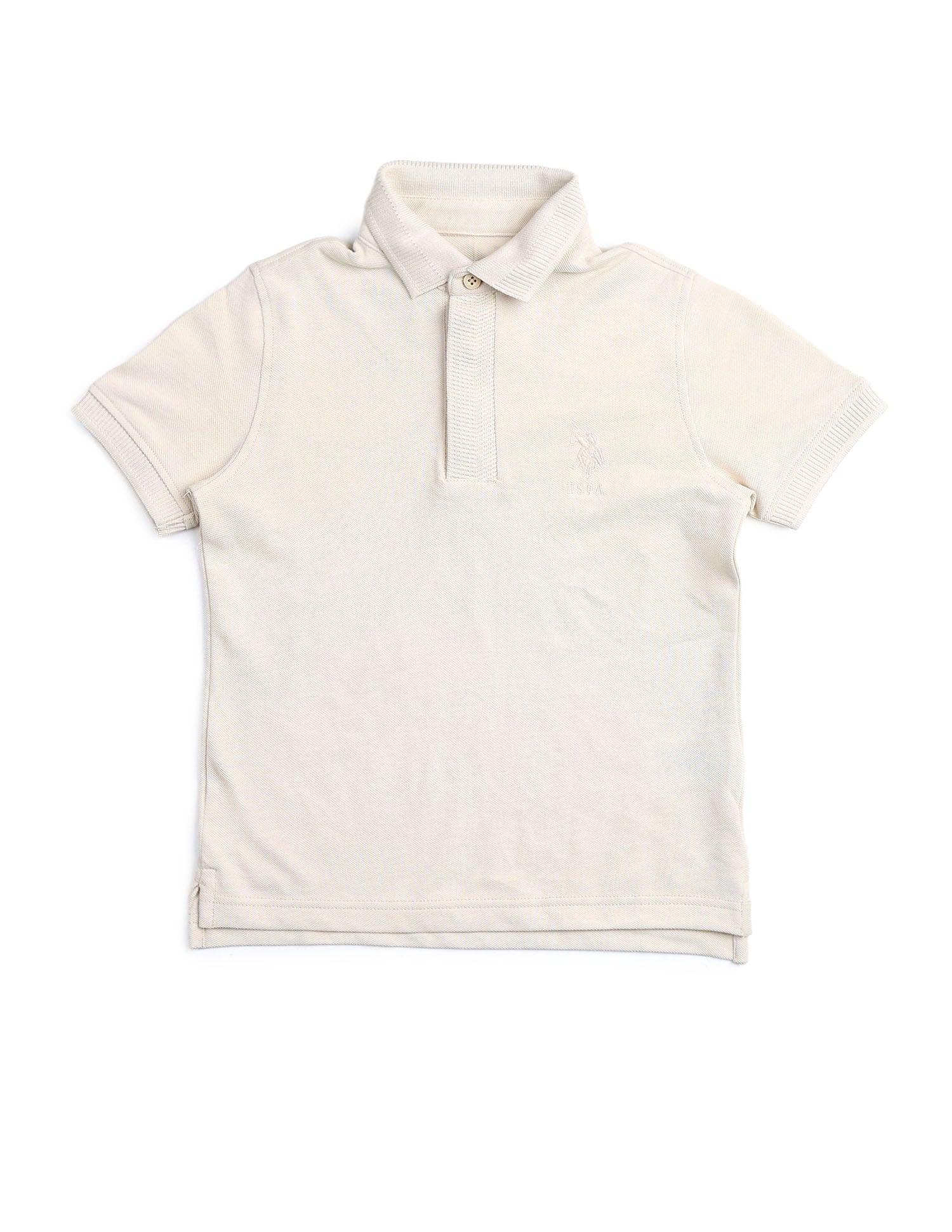 Boys Regular Fit Solid Polo Shirt Beige - U.S. POLO ASSN. | Large