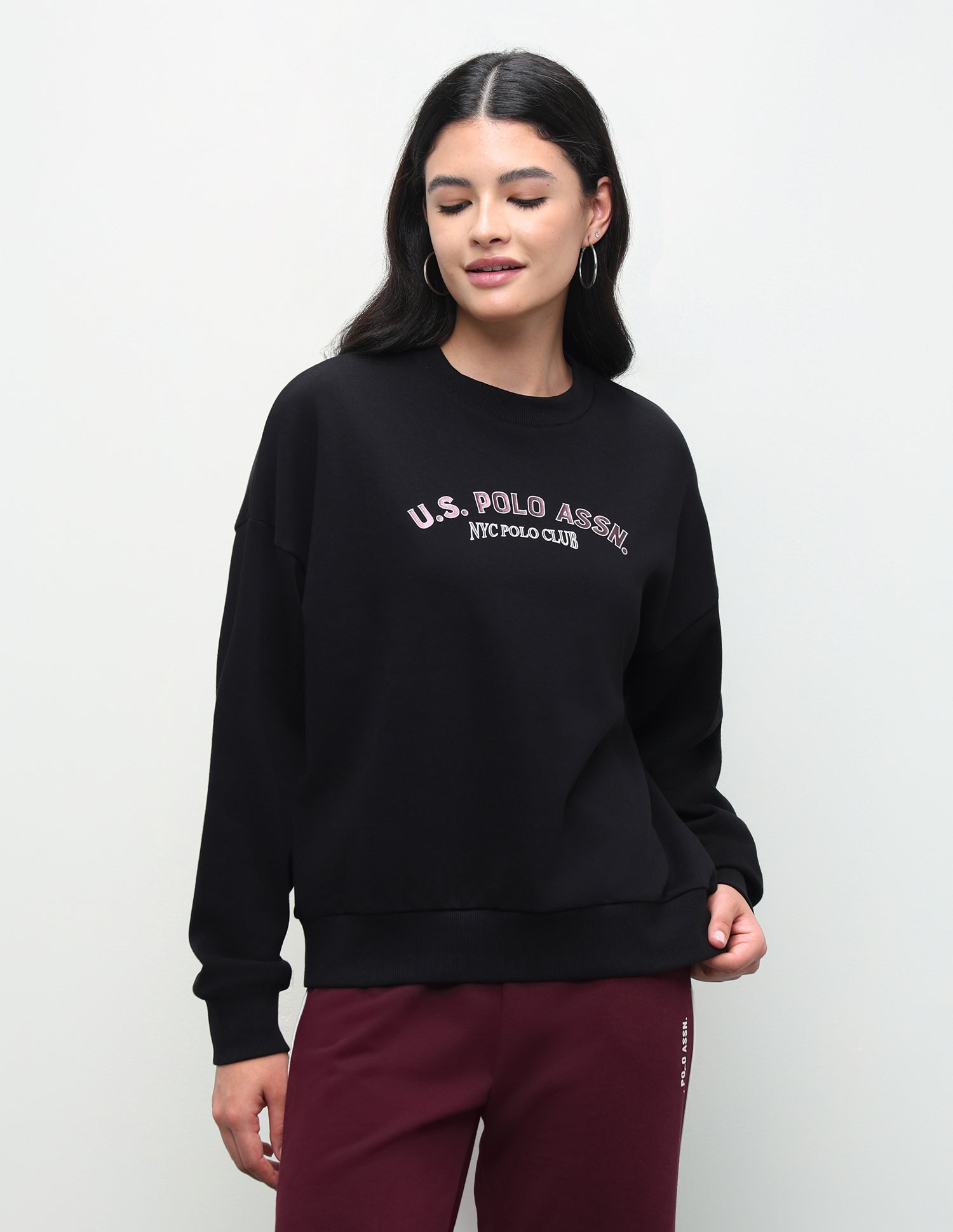 Typographic Brand Printed Oversized Fit Sweatshirt Black - U.S. Polo Assn. India | Large