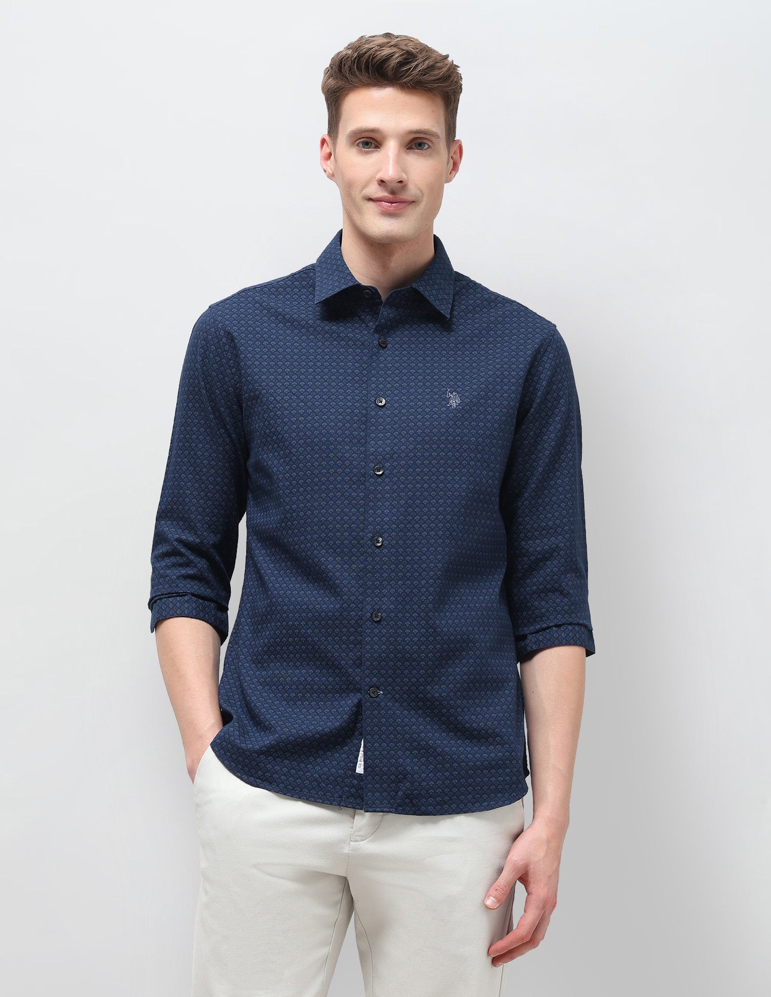 Geometric Printed Regular Fit Shirt Light Brown - U.S. Polo Assn. India | Large