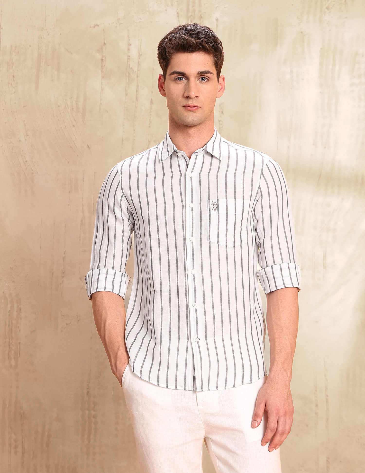 Vertical Striped Tailored Fit Shirt Choco - U.S. POLO ASSN. | Large