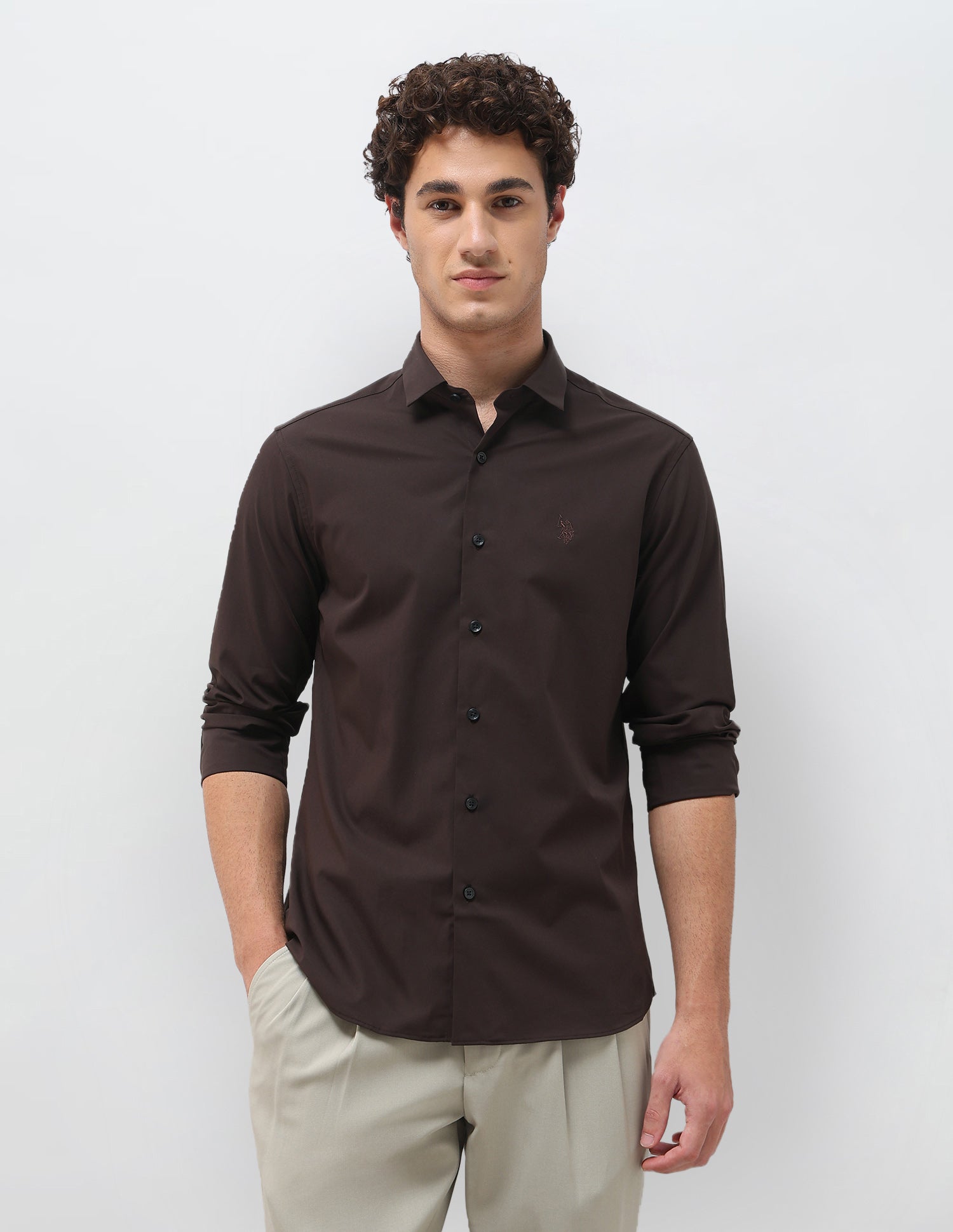 Solid Tailored Fit Shirt Choco - U.S. Polo Assn. India | Large