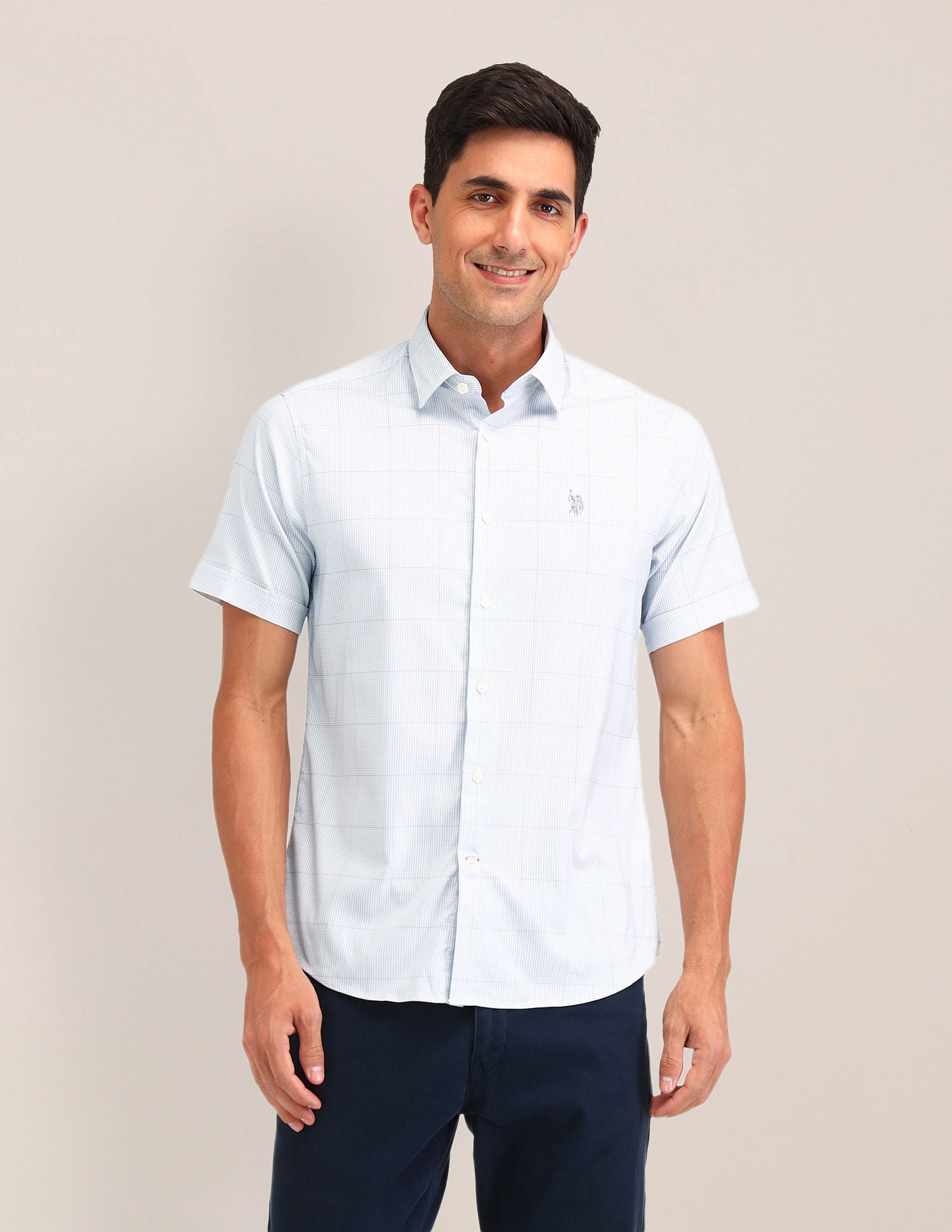 Gingham Checked Tailored Fit Shirt Grey - U.S. Polo Assn. India | Large
