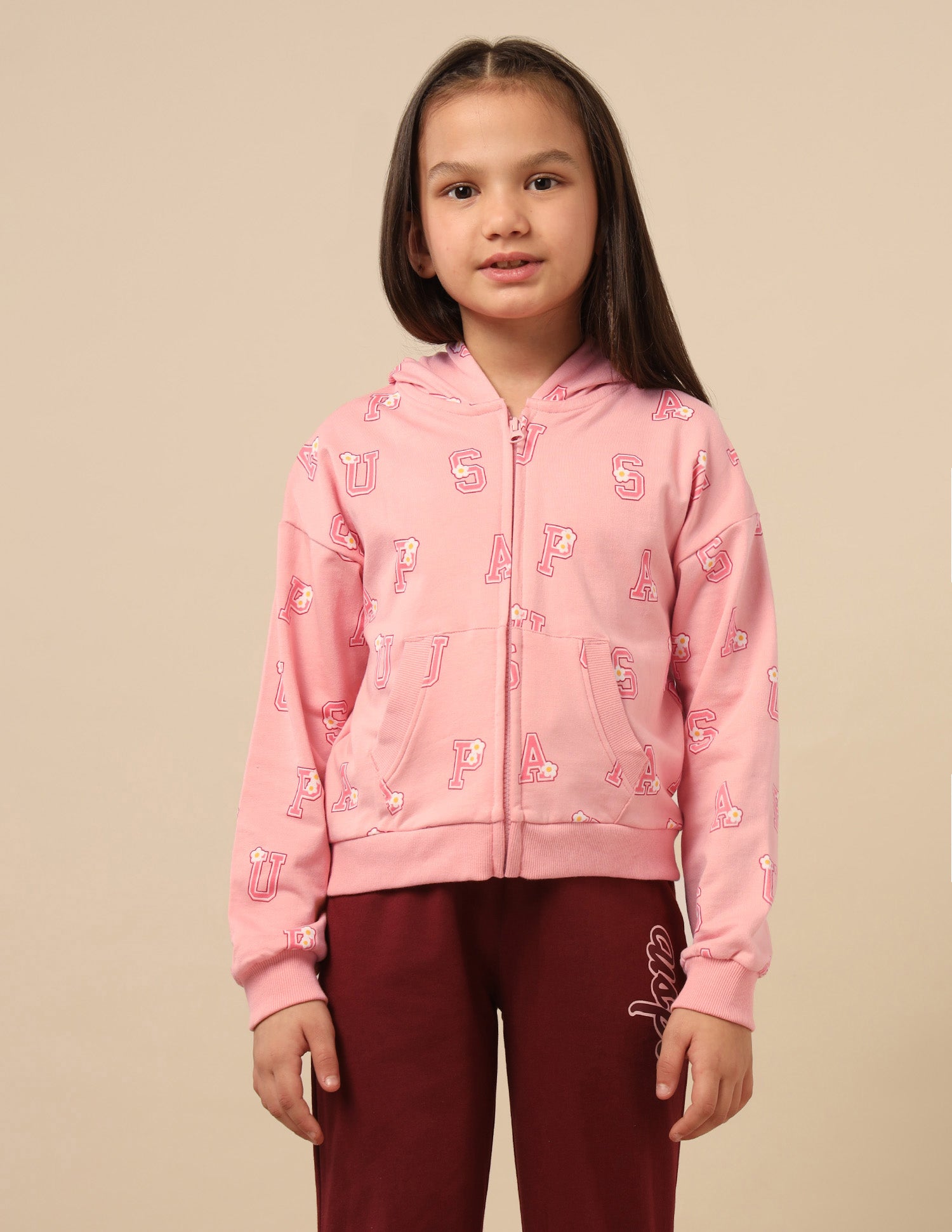 Girls Brand Printed Comfort Fit Sweatshirt Pink - U.S. POLO ASSN. | Large