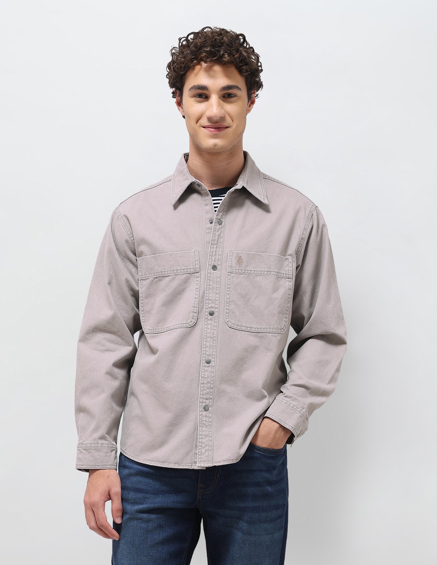Solid Relaxed Fit Shirt Grey - U.S. Polo Assn. India | Large