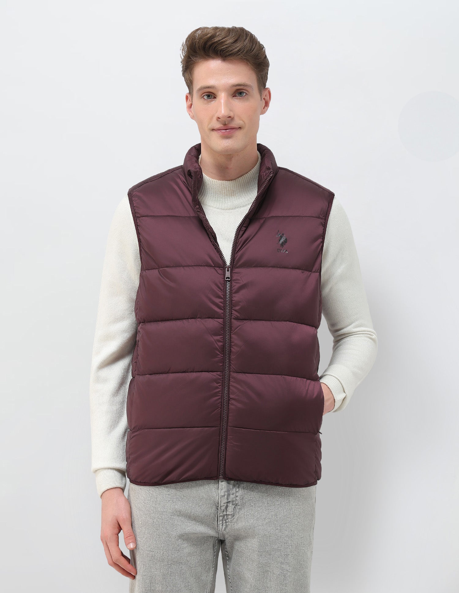 Regular Fit Packable Puffer Jacket Dark Red - U.S. Polo Assn. India | Large