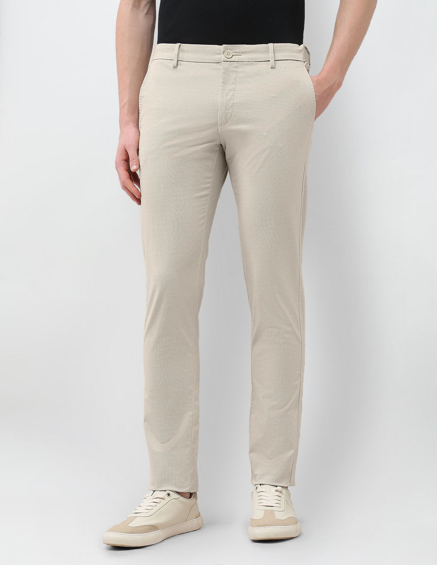 Textured Denver Slim Fit Trousers Beige - U.S. Polo Assn. India | Large