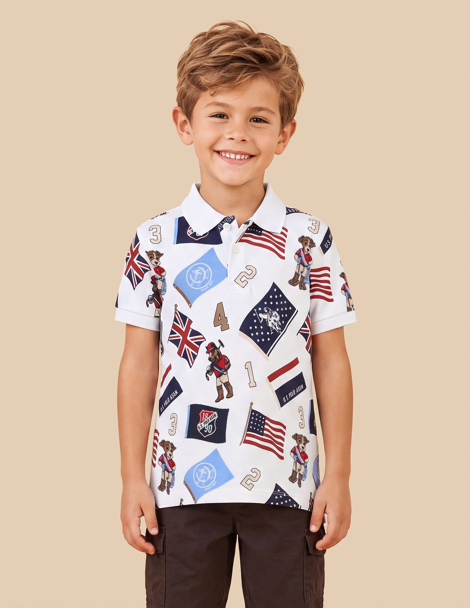 Graphic Brand Printed Regular Fit Polo Shirt Off White - U.S. Polo Assn. India | Large