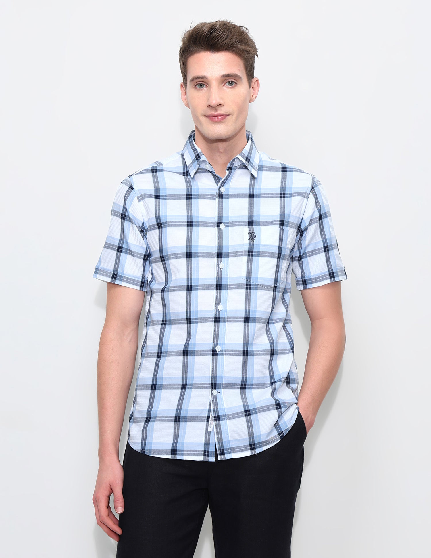 White Harbour Tartan Checked Shirt Blue - U.S. Polo Assn. India | Large