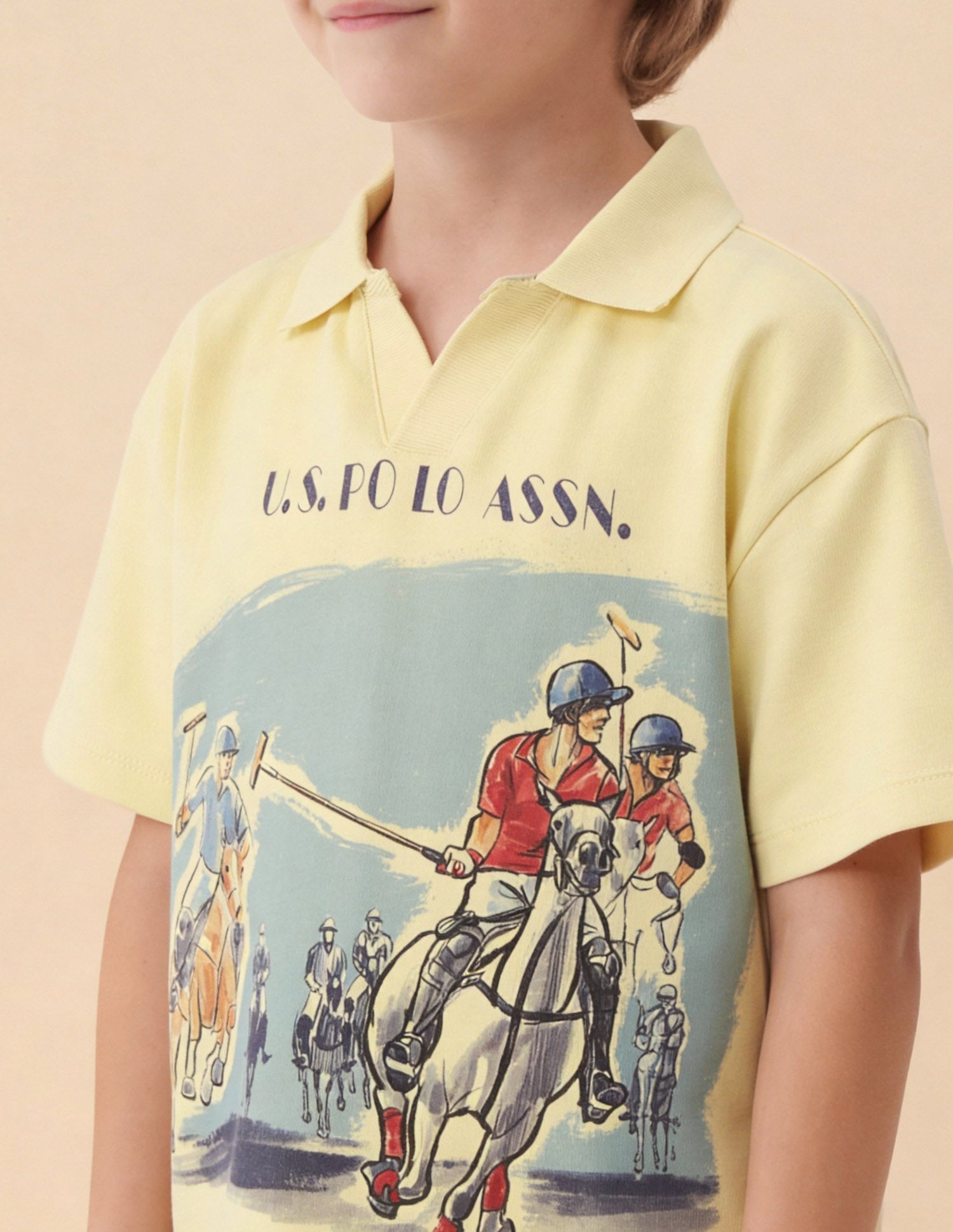 Graphic Brand Printed Oversized Fit Polo Shirt Yellow - U.S. Polo Assn. India | Large